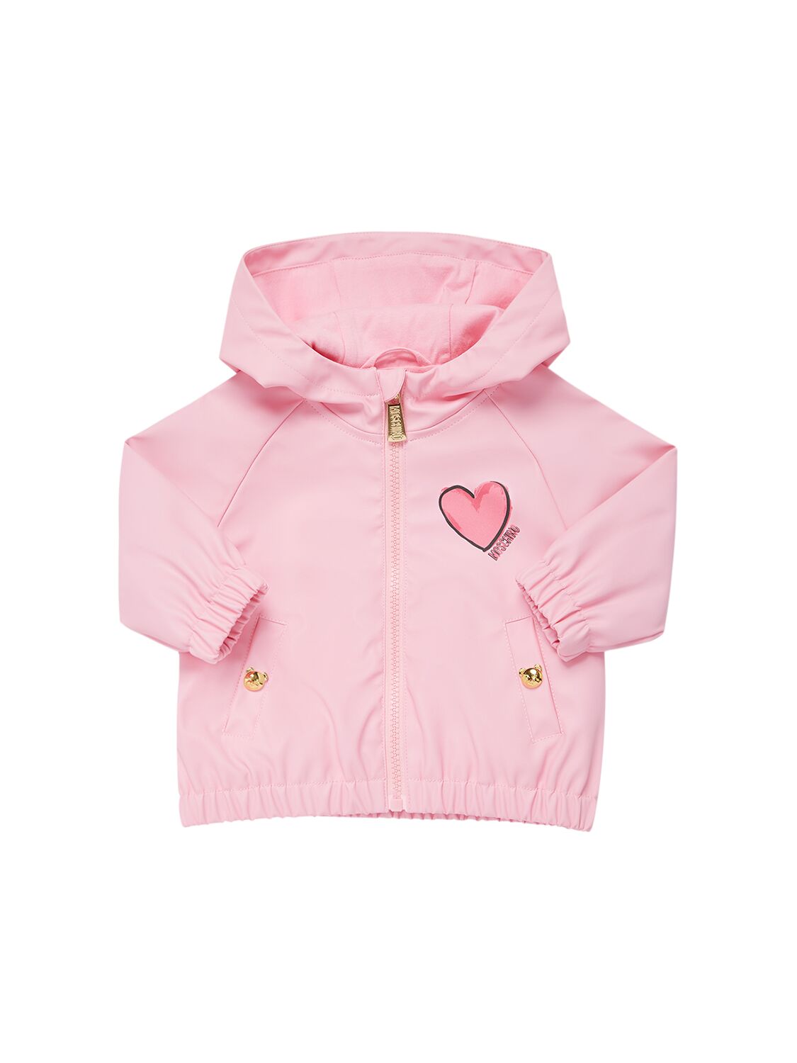 Moschino Kids' Hooded Coated Stretch Nylon Jacket In Pink