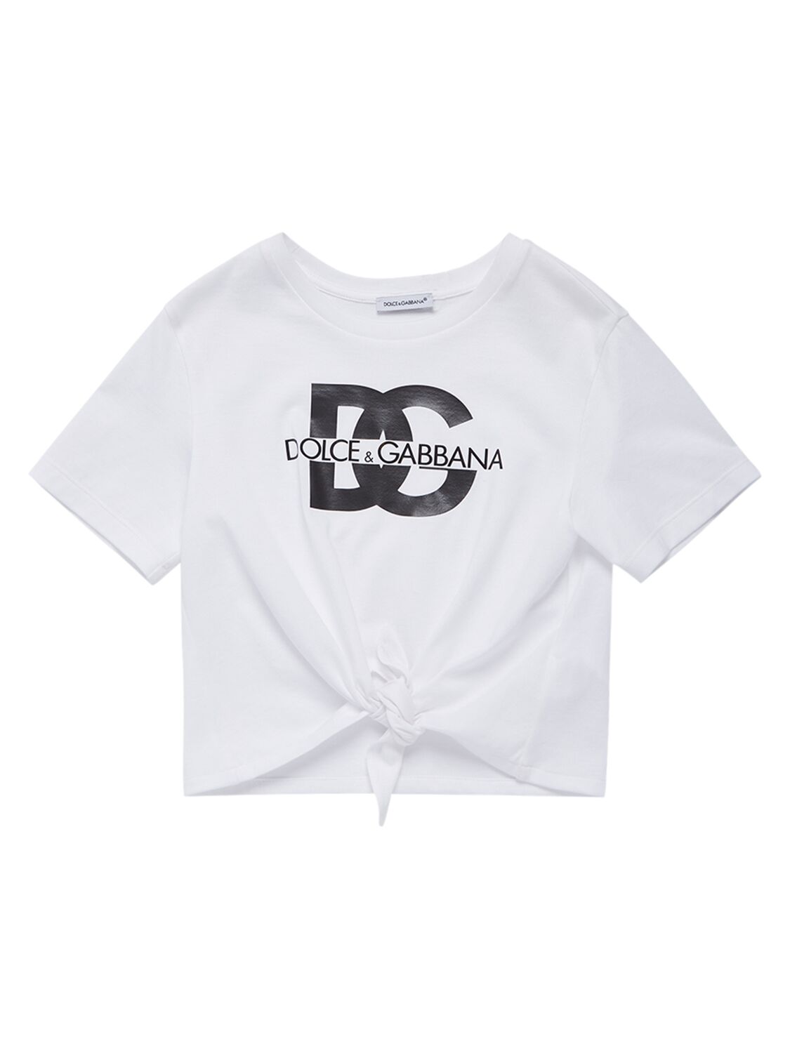 Dolce & Gabbana Kids' Baumwoll-t-shirt Mit Knoten In Weiss