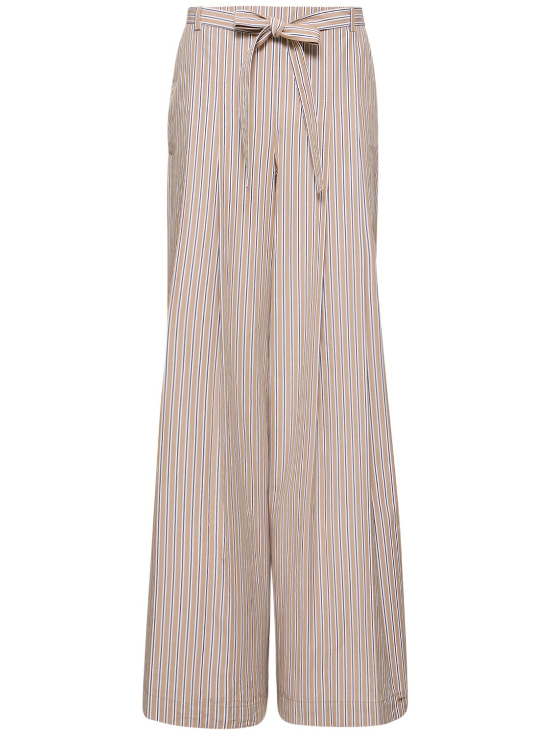 Alberta Ferretti Striped Poplin Belted Wide Trousers In Multi,beige