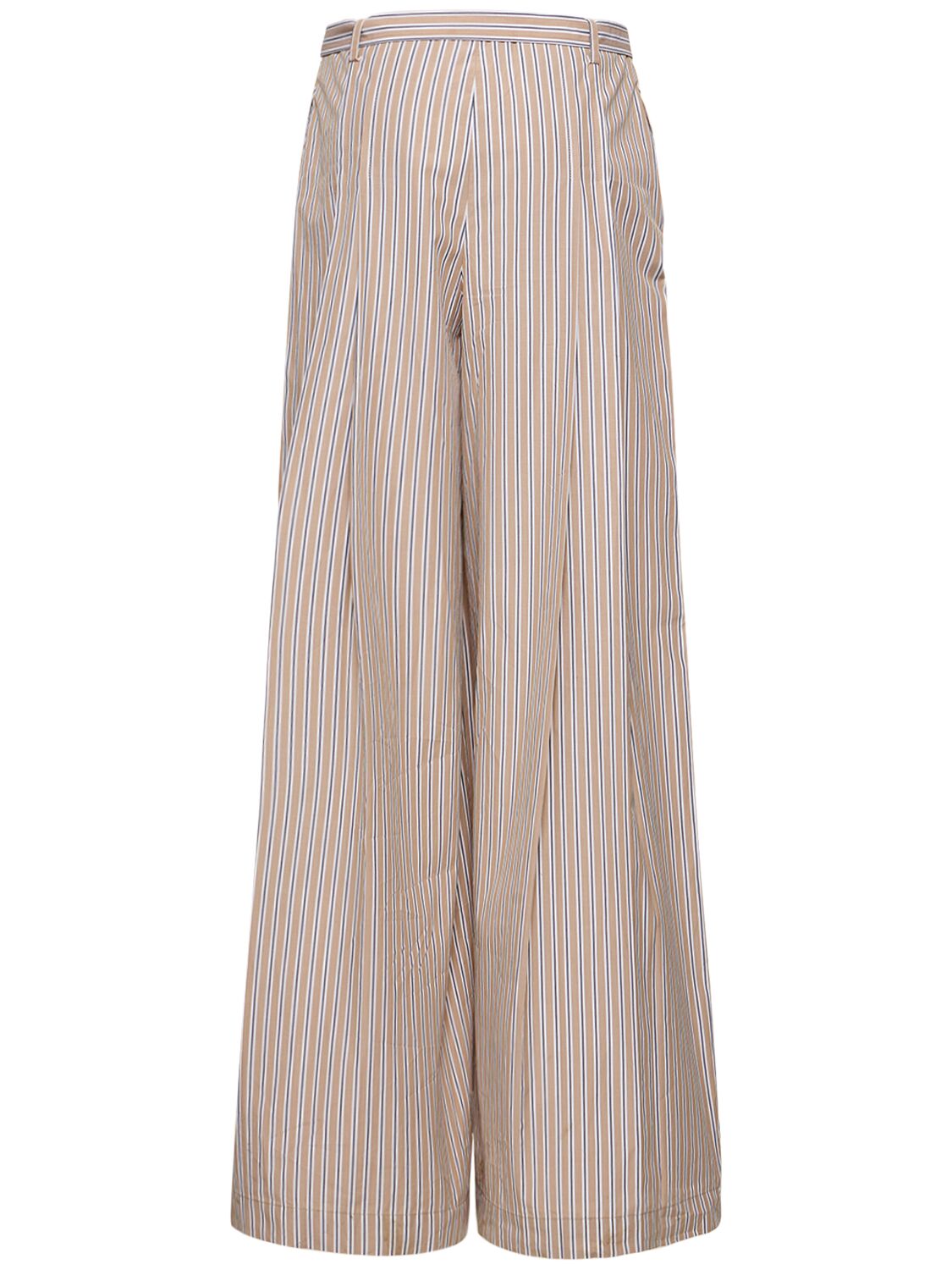 Shop Alberta Ferretti Striped Poplin Belted Wide Pants In Multi,beige
