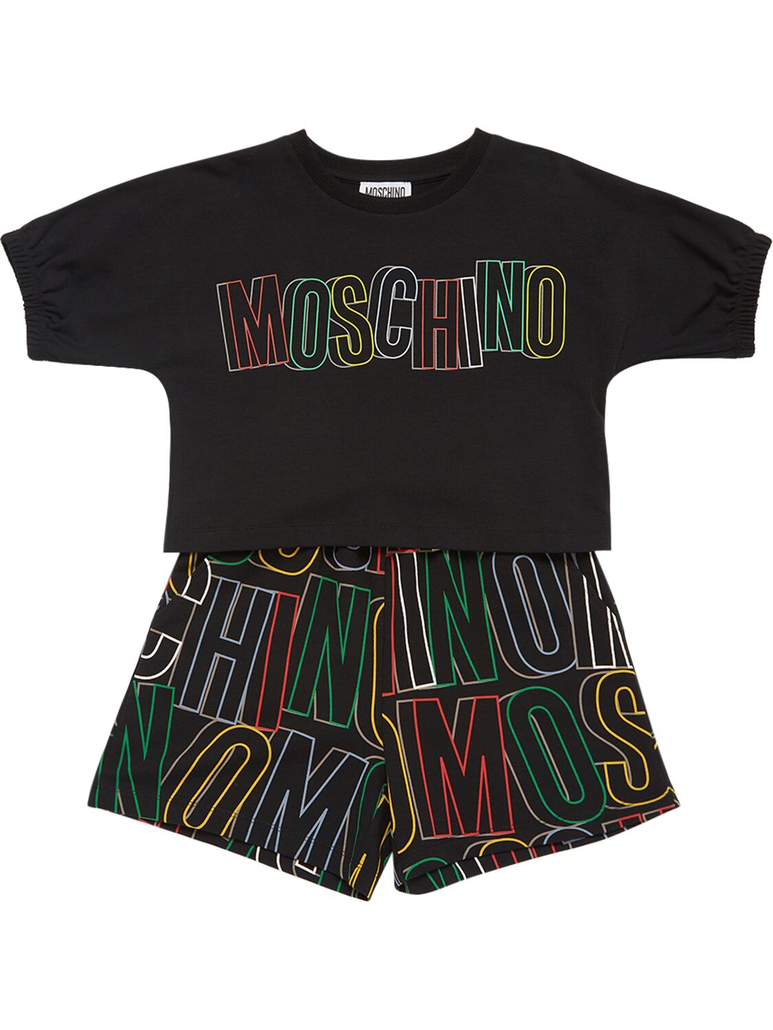 Shop Moschino Cotton Jersey Cropped T-shirt & Shorts In Black
