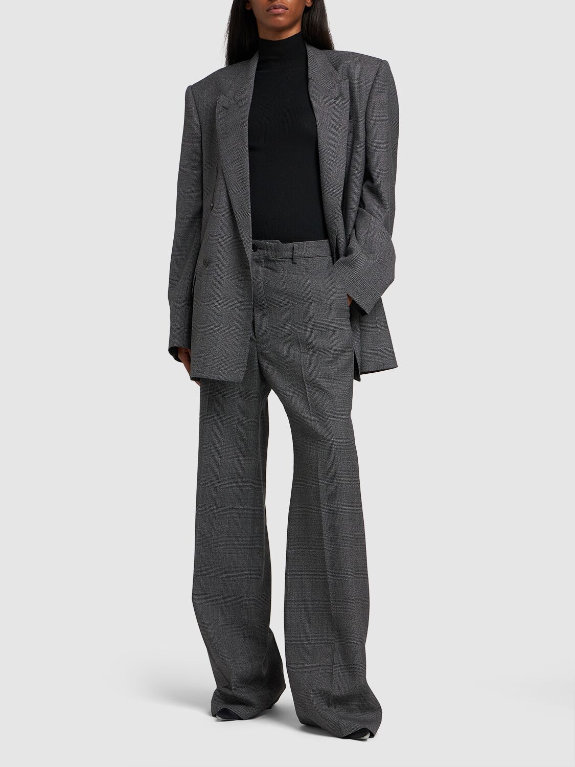 Shop Balenciaga Tailored Wool Regular Fit Pants In 블랙,그레이