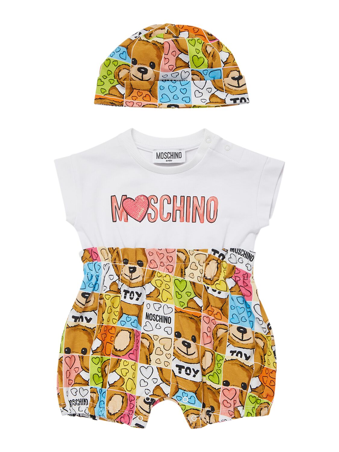 Moschino Babies' Cotton Jersey Romper & Hat In White