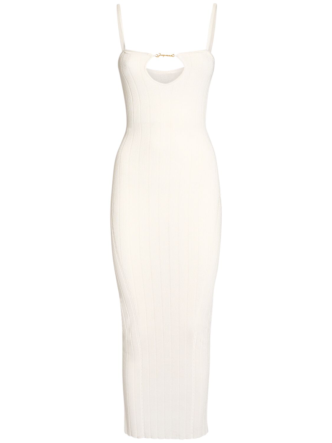 Shop Jacquemus La Robe Sierra Bretelles Knit Midi Dress In Off-white