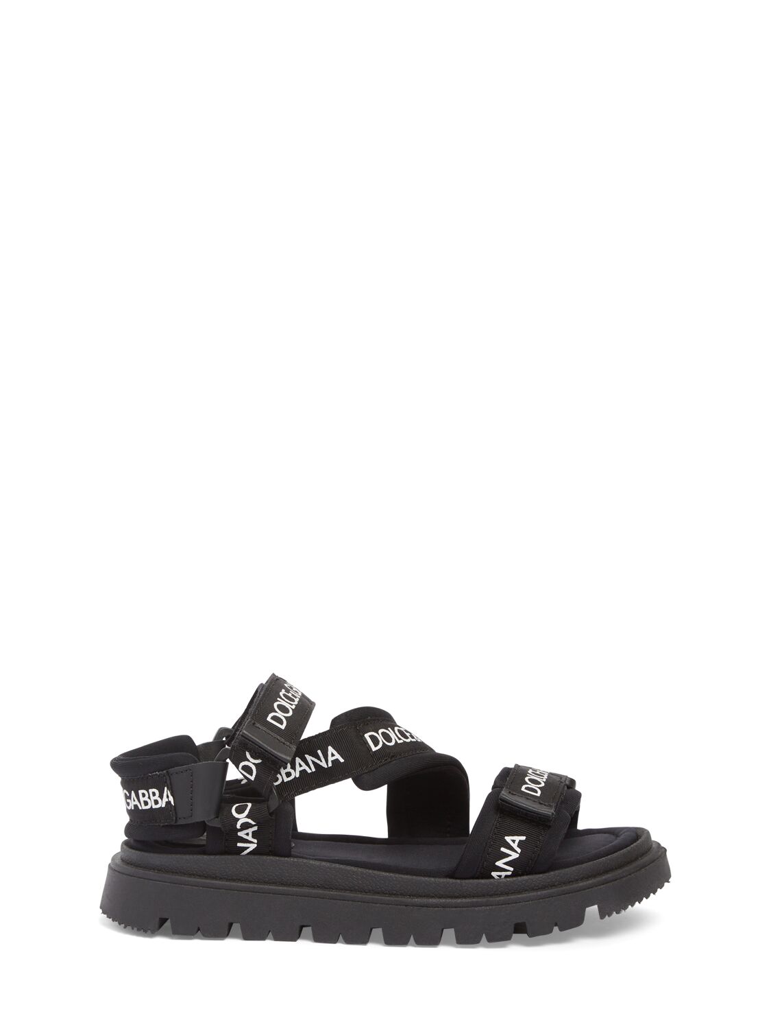 Dolce & Gabbana Kids' Logo Lycra Strap Sandals In Black