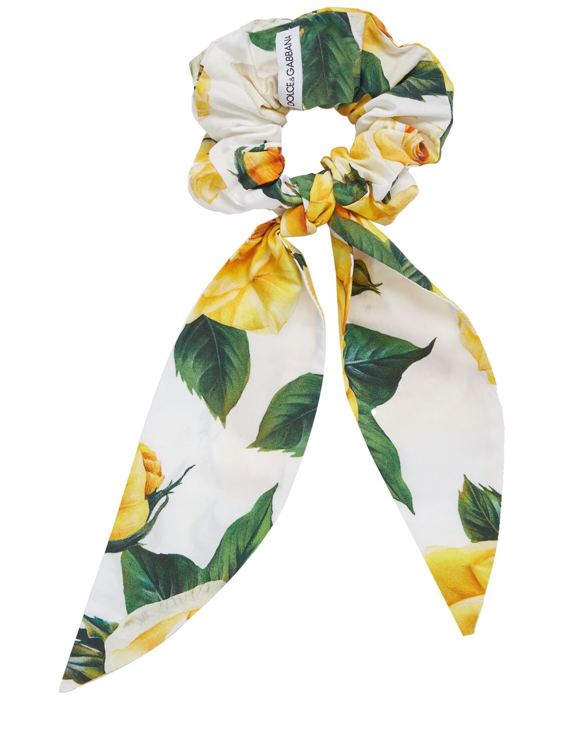 Shop Dolce & Gabbana Printed Cotton Scrunchie In Weiss,gelb