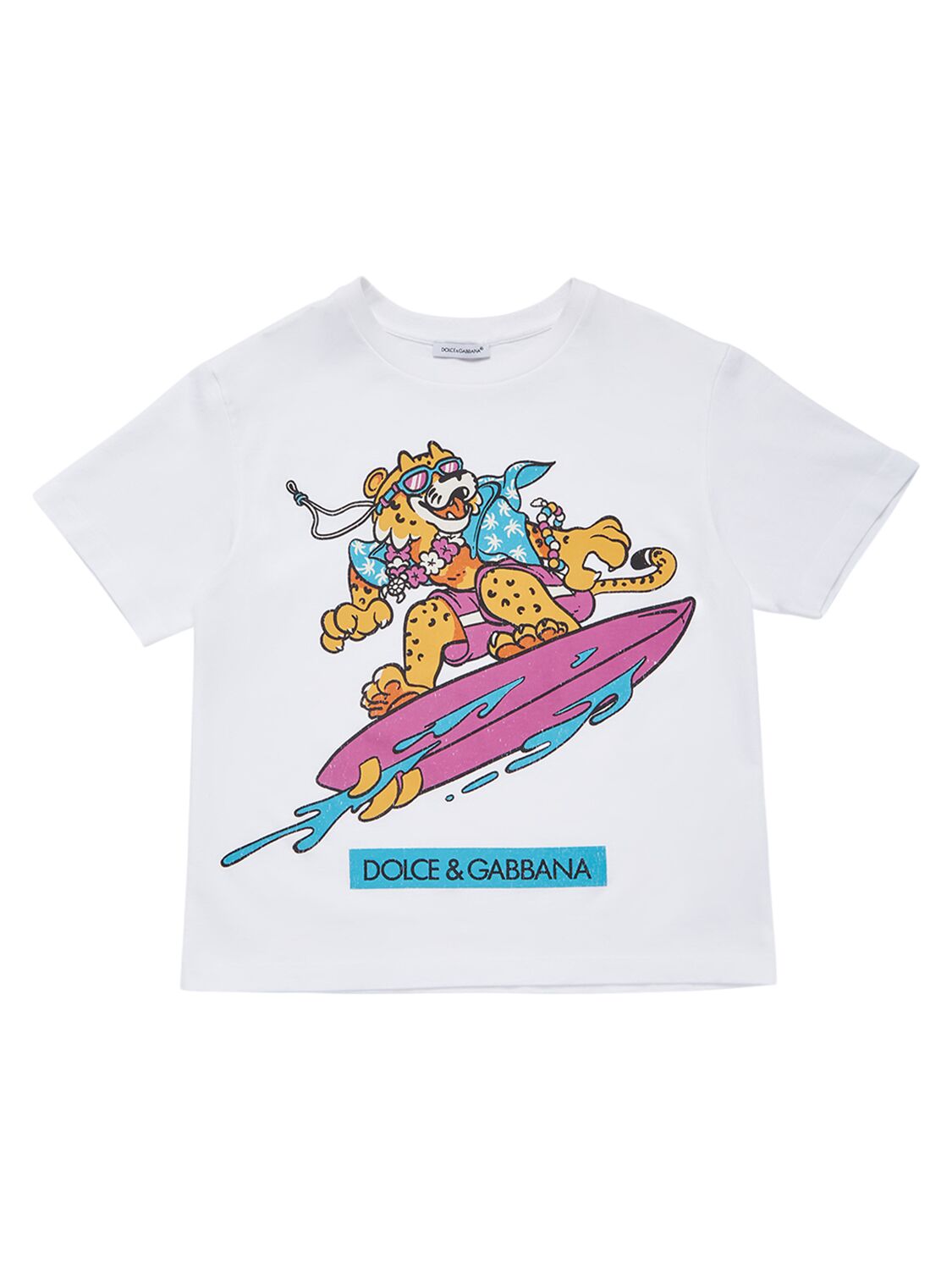 Dolce & Gabbana Kids' Bedrucktes T-shirt Aus Baumwolljersey In Weiss