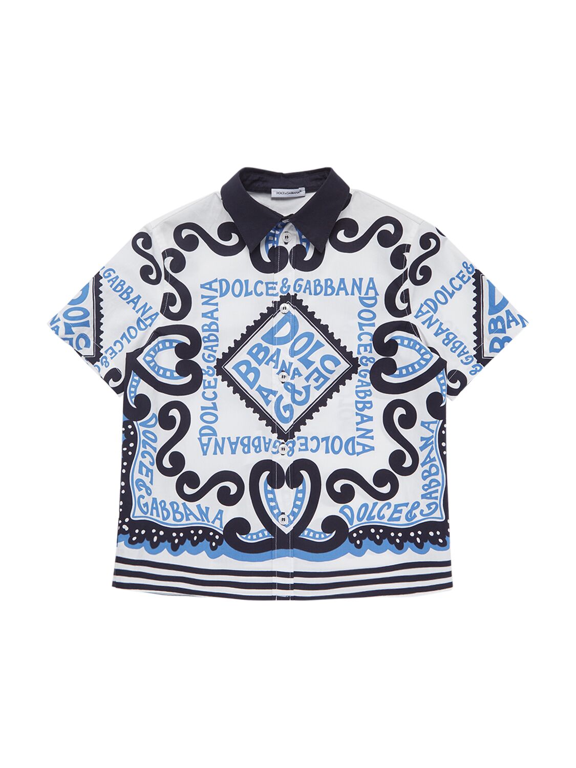 Dolce & Gabbana Kids' Bedrucktes Poloshirt Aus Baumwolljersey In Weiss,blau