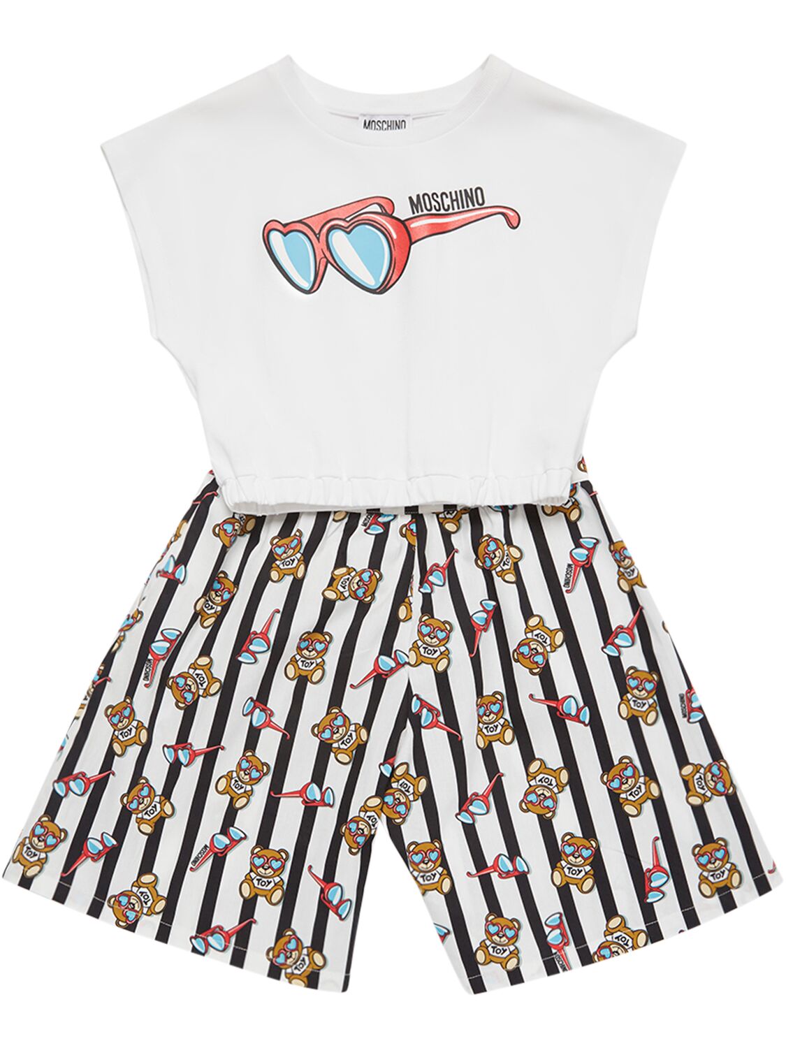 Moschino Kids' Cotton Jersey Cropped T-shirt & Skirt In White