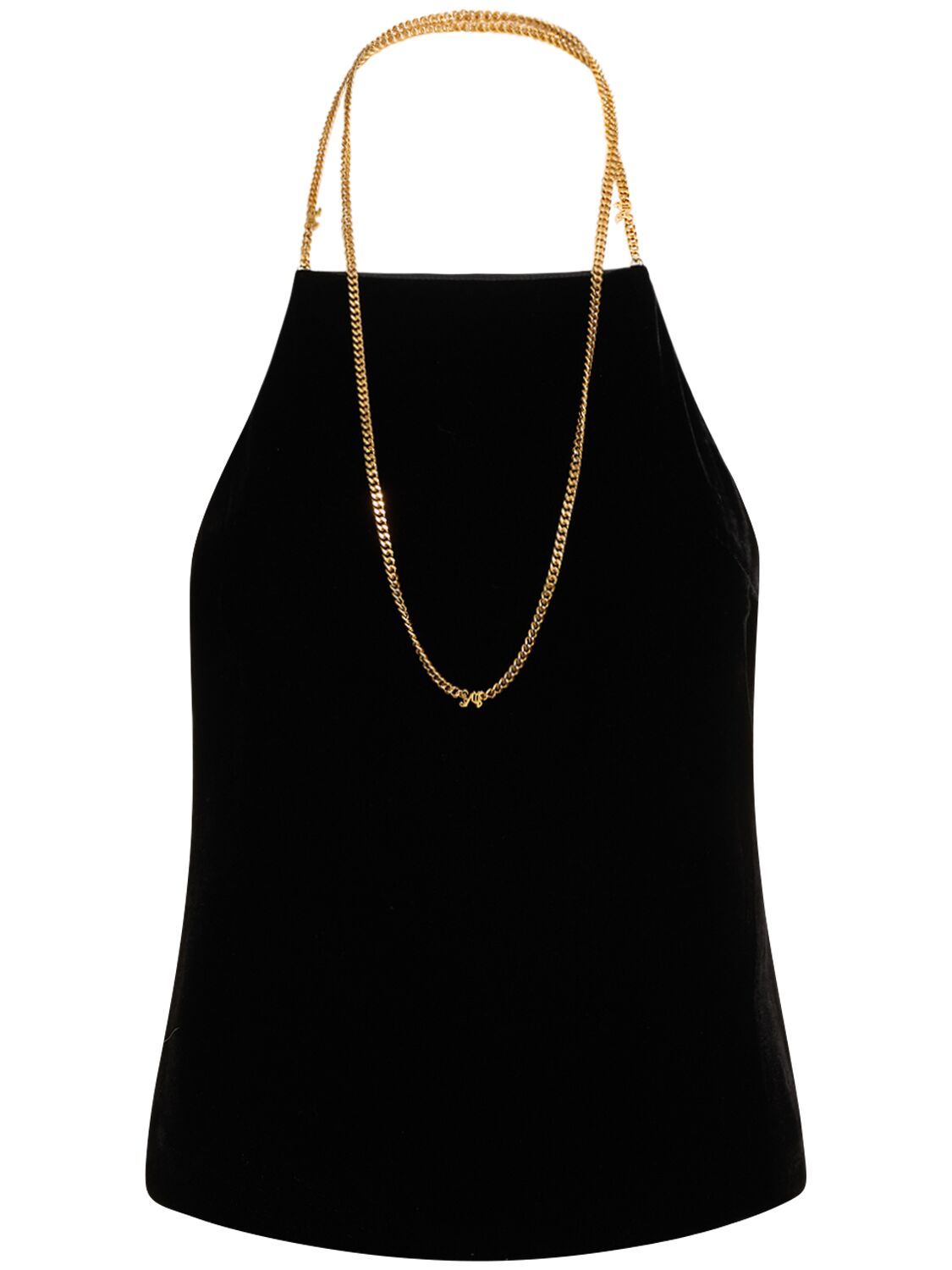 Palm Angels Open-back Chain-embellished Velvet Top In Black
