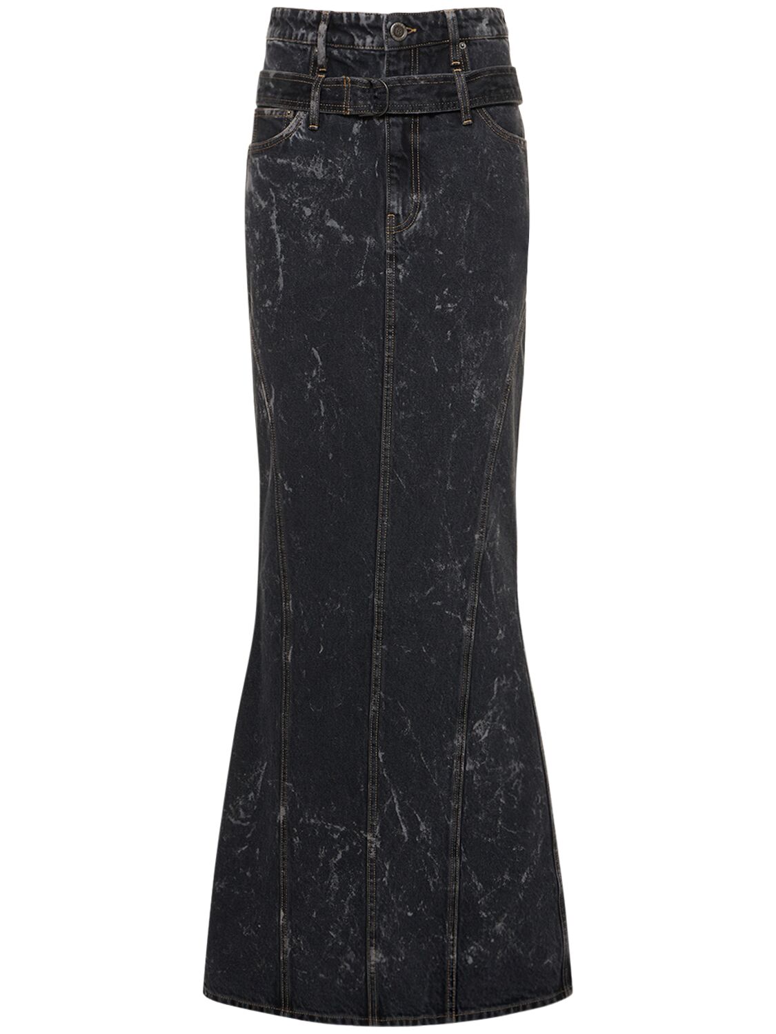 Rotate Birger Christensen Washed Cotton Twill Long Skirt In Black