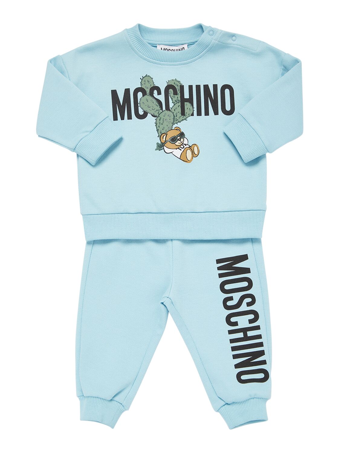 Moschino Kids' Cotton Piquet Sweatshirt & Pants In Blue Sky