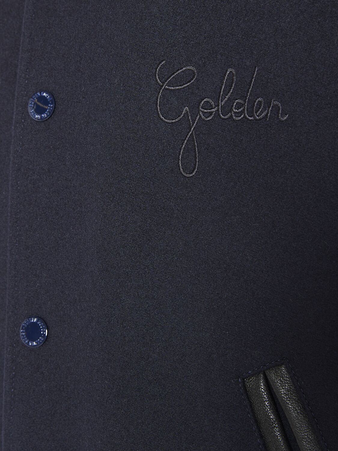 Shop Golden Goose Wool Blend Bomber W/ Leather Sleeves In Dark Blue