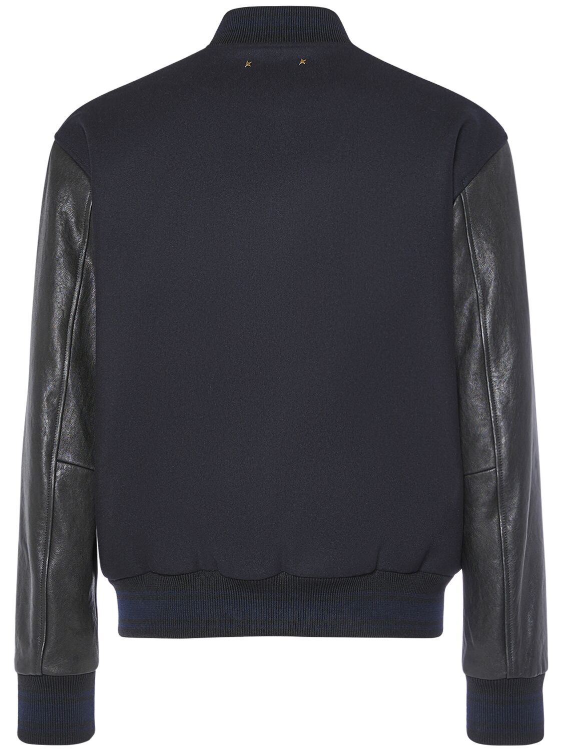 Shop Golden Goose Wool Blend Bomber W/ Leather Sleeves In Dark Blue