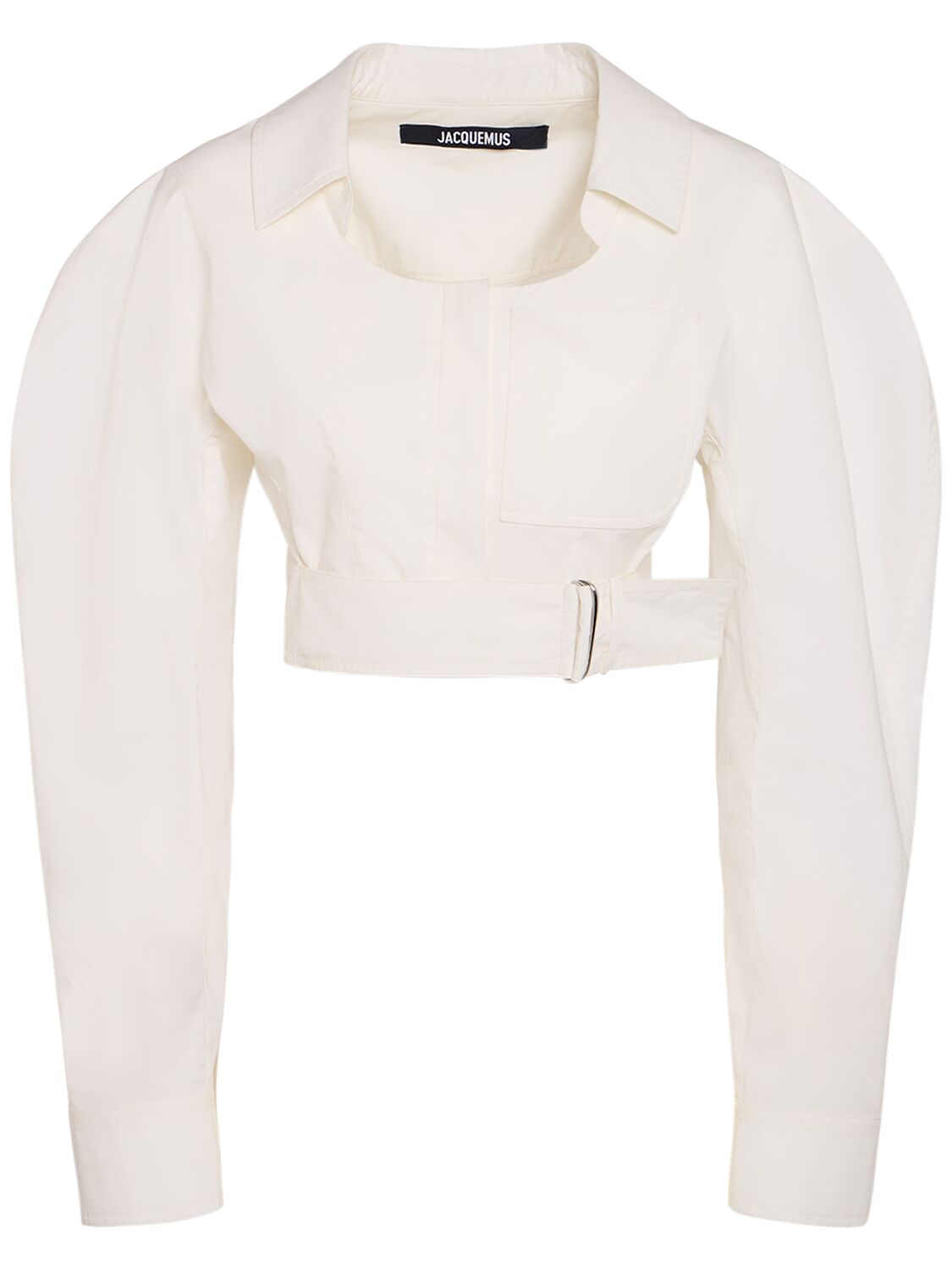 Shop Jacquemus La Chemise Obra Cotton Poplin Crop Shirt In White