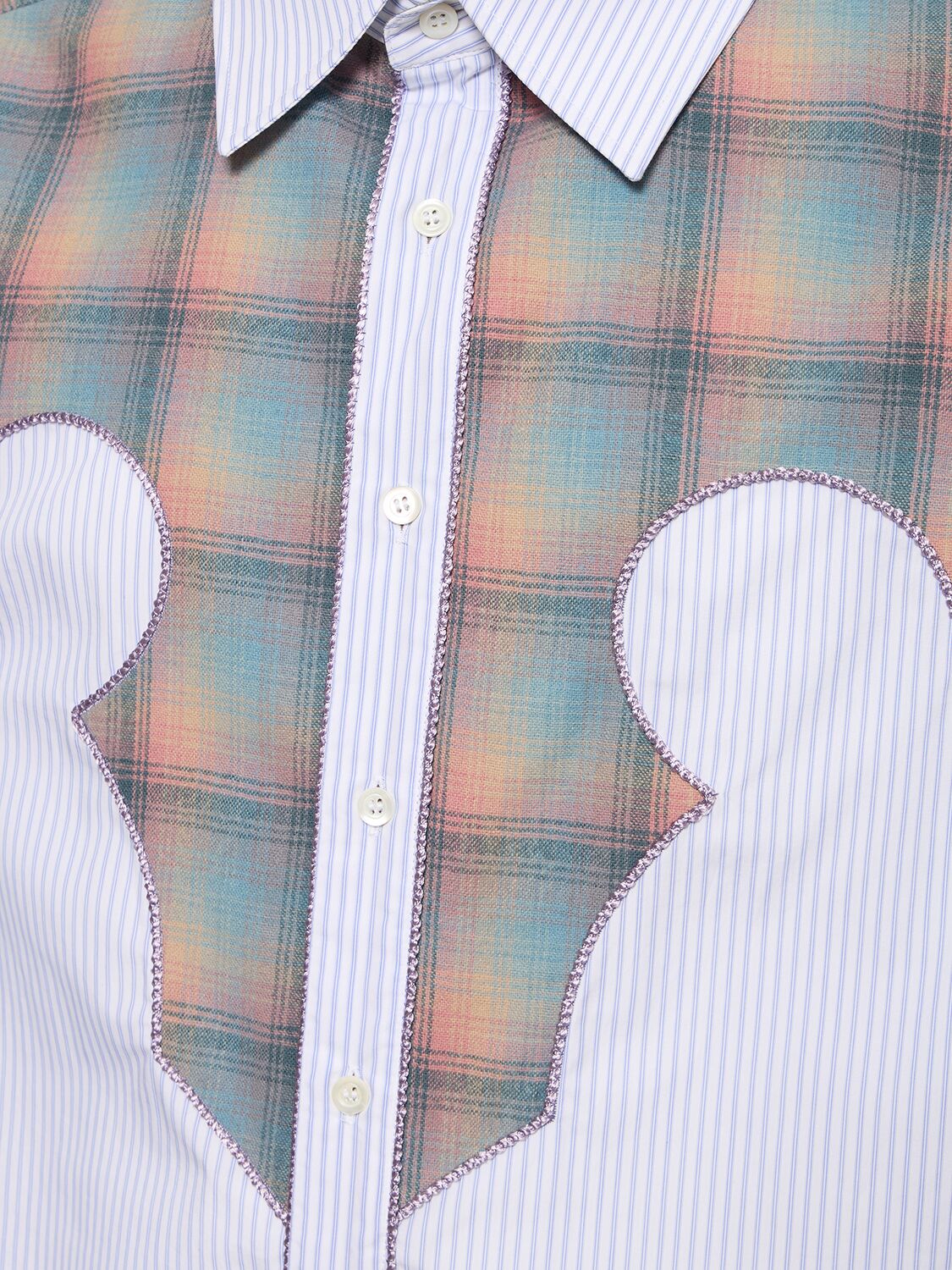 Shop Maison Margiela Cotton Poplin Shirt W/ Check Inserts In White,blue,pink