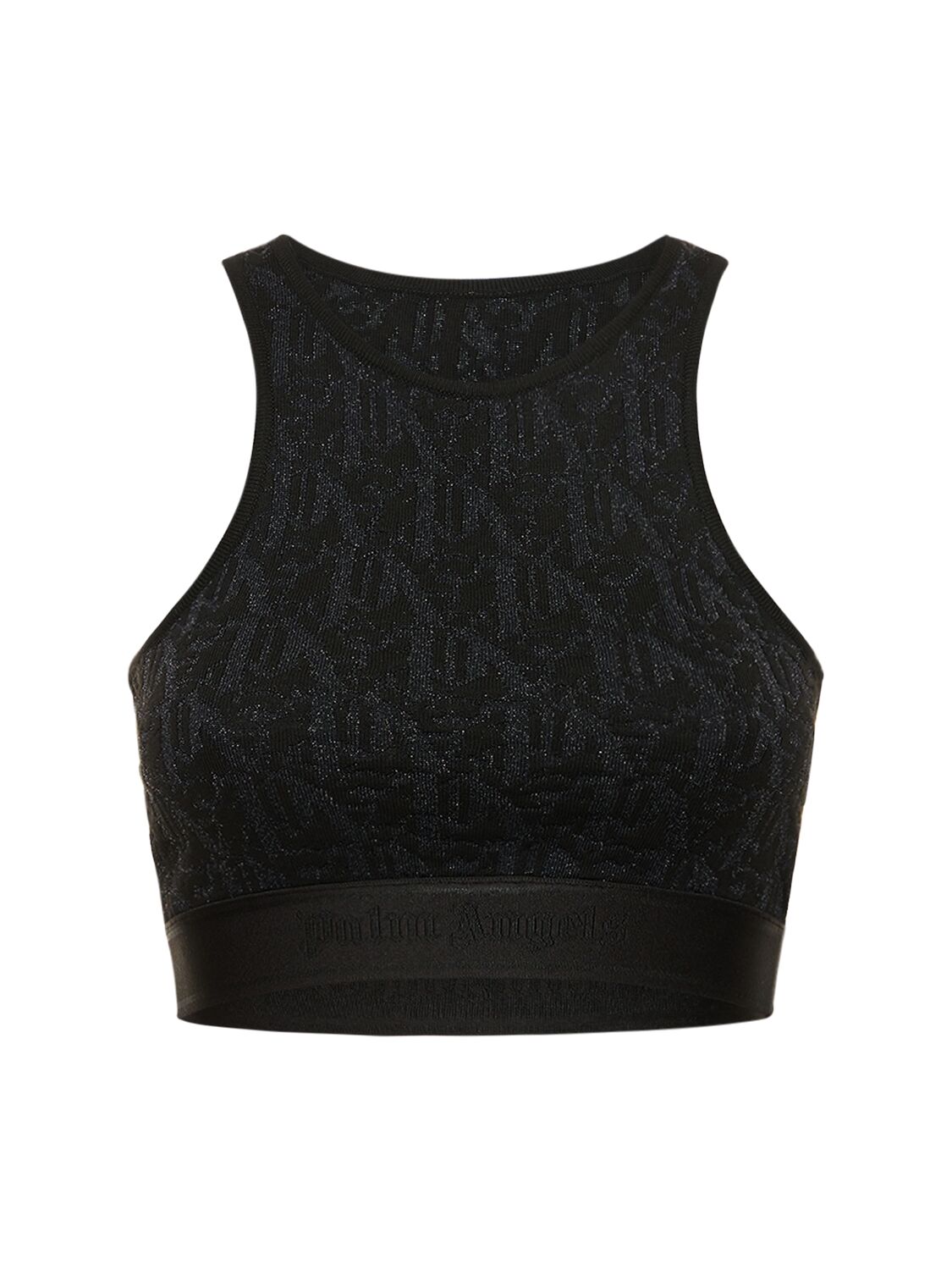 Shop Palm Angels Monogram Viscose Blend Knit Top In Black
