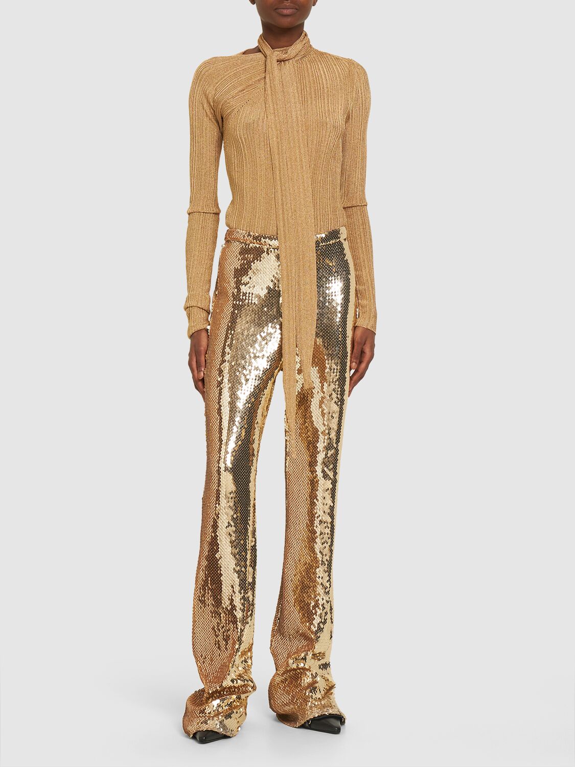 Shop Rabanne Sequined Straight Pants In Gold