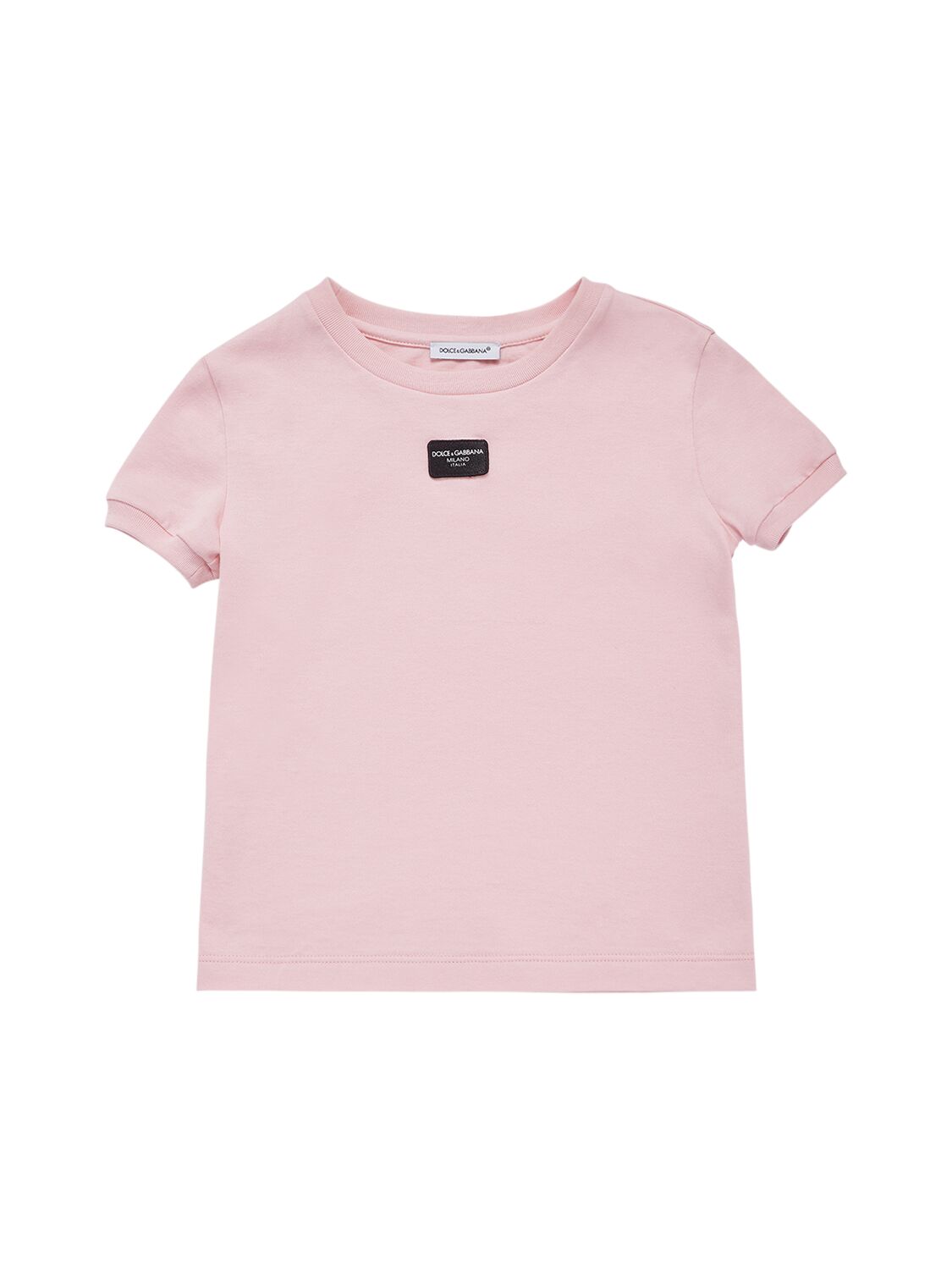 Dolce & Gabbana Kids' T-shirt Aus Baumwolle Mit Logopatch In Rosa