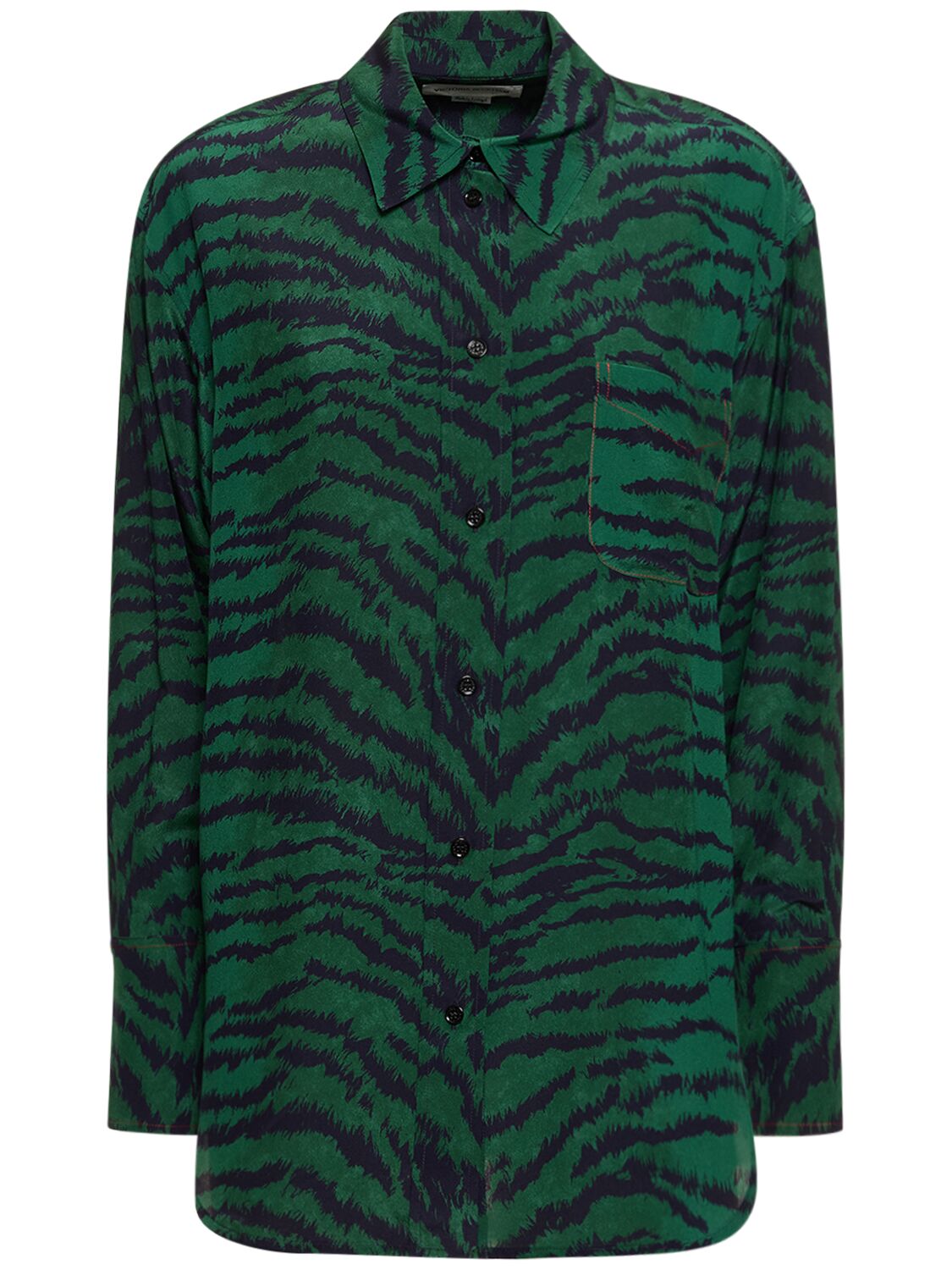 Shop Victoria Beckham Printed Silk Pajama Shirt In Grün,bunt