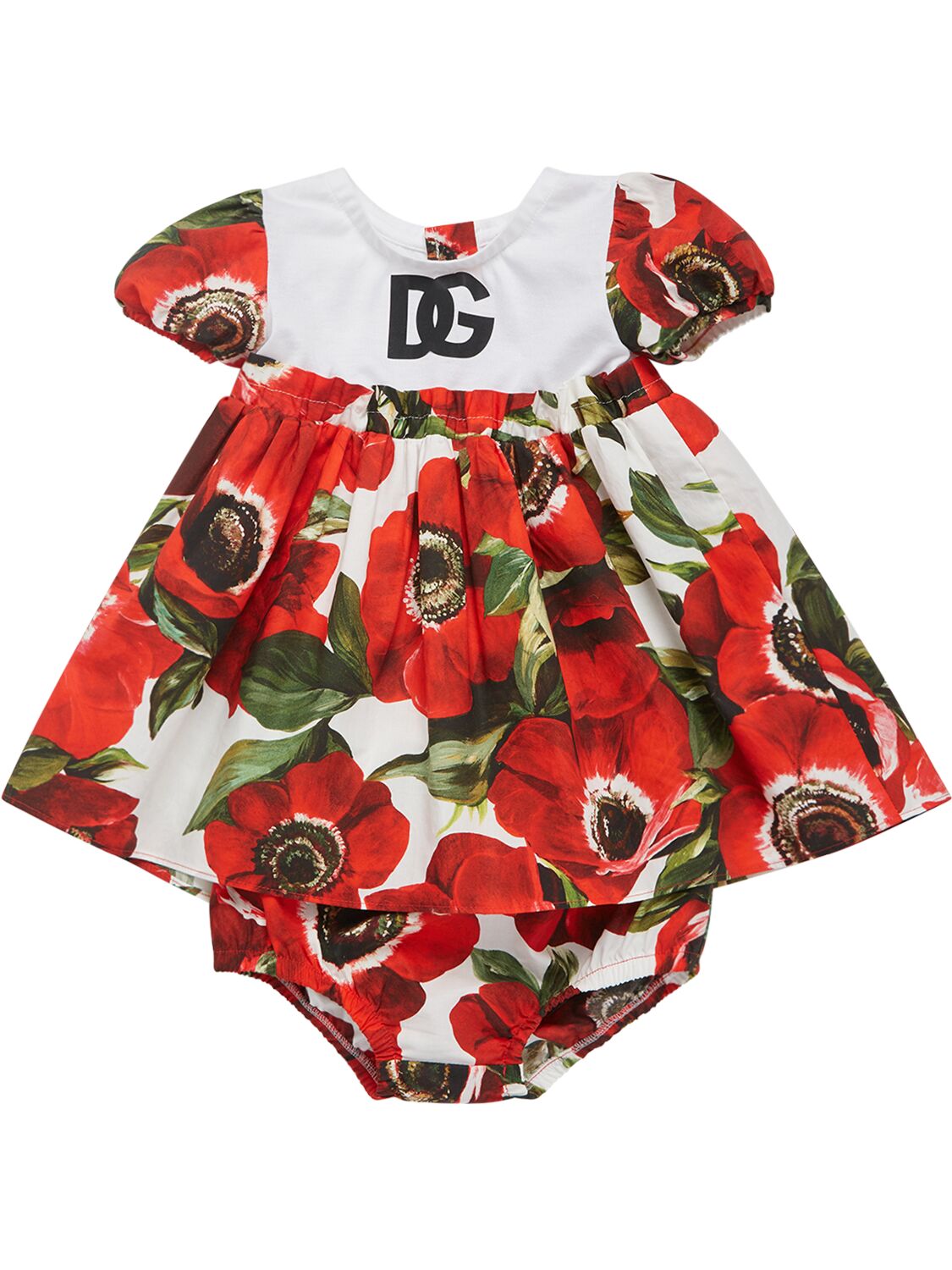 Dolce & Gabbana Babies' Printed Cotton Dress W/diaper Cover In Bunt