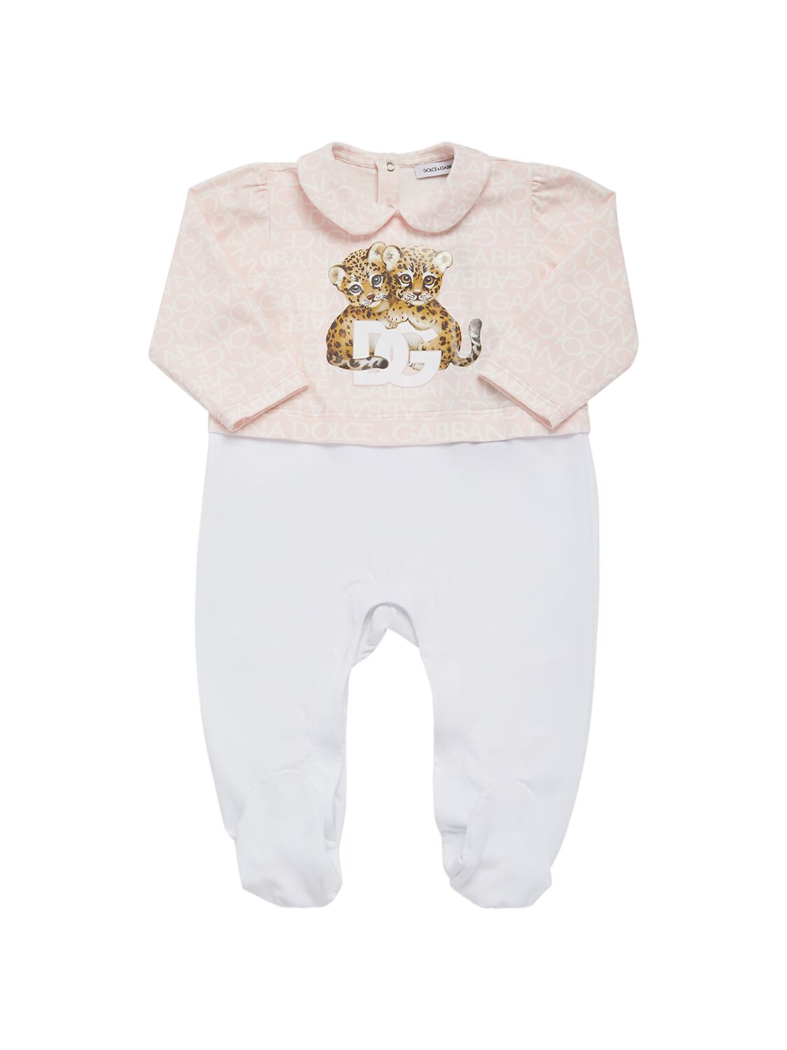 Shop Dolce & Gabbana Cotton Romper, Bib & Hat In Weiss,rosa