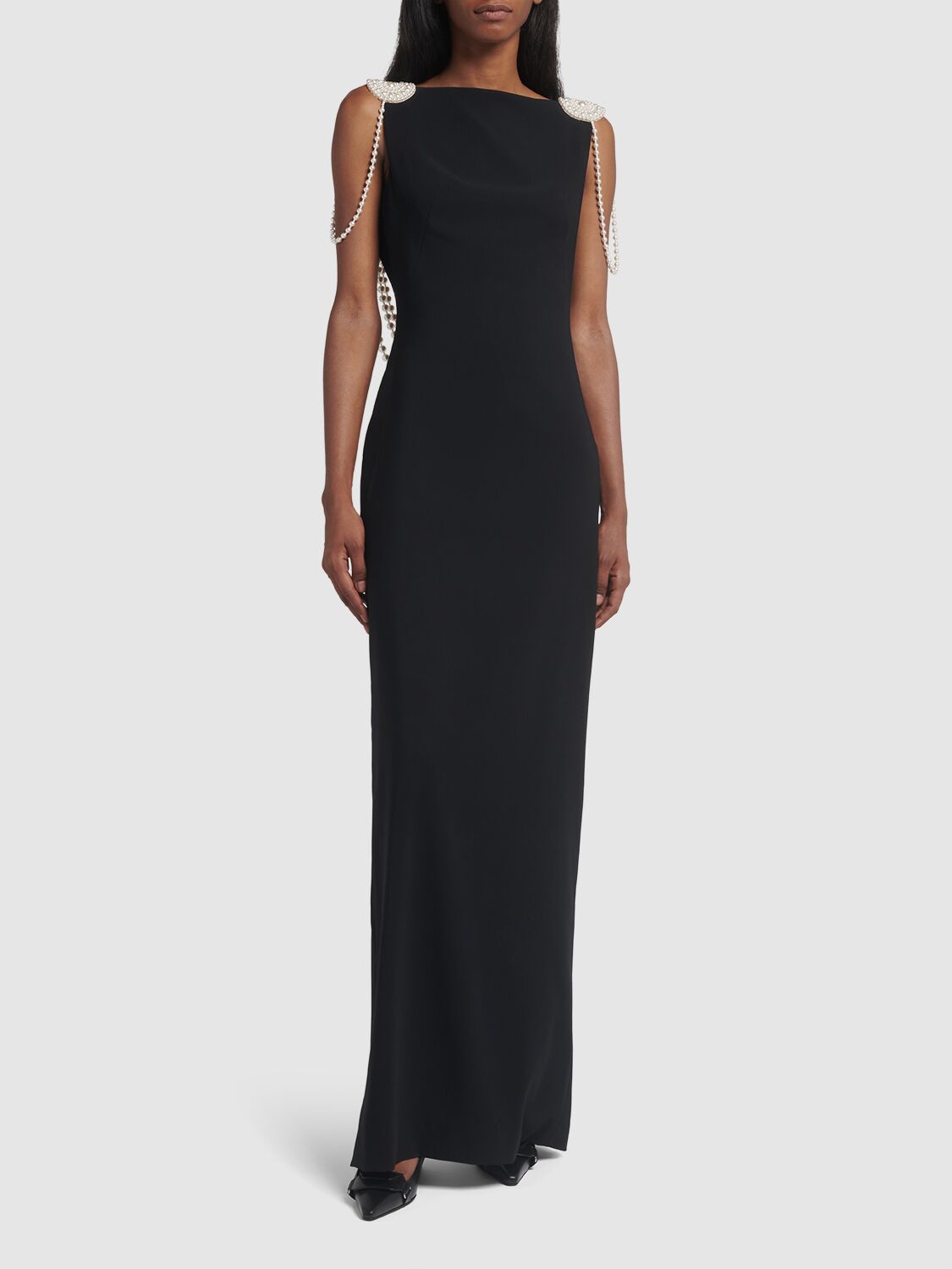 Shop Dsquared2 Embellished Satin Open Back Long Dress In Black