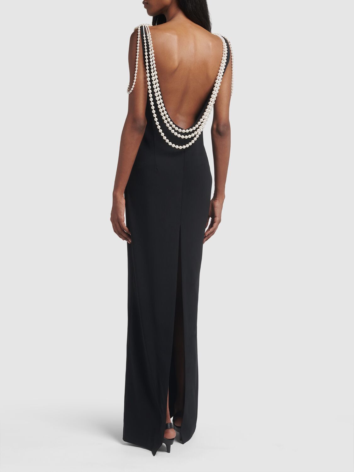 Shop Dsquared2 Embellished Satin Open Back Long Dress In Black