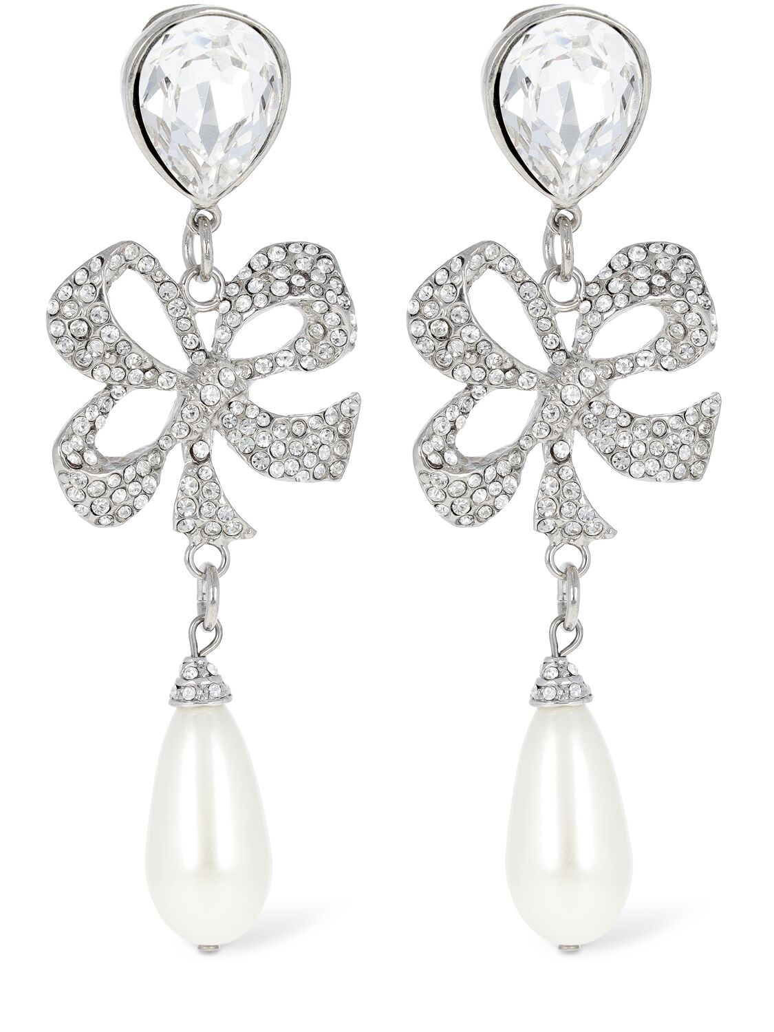 Image of Crystal Bow & Faux Pearl Earrings