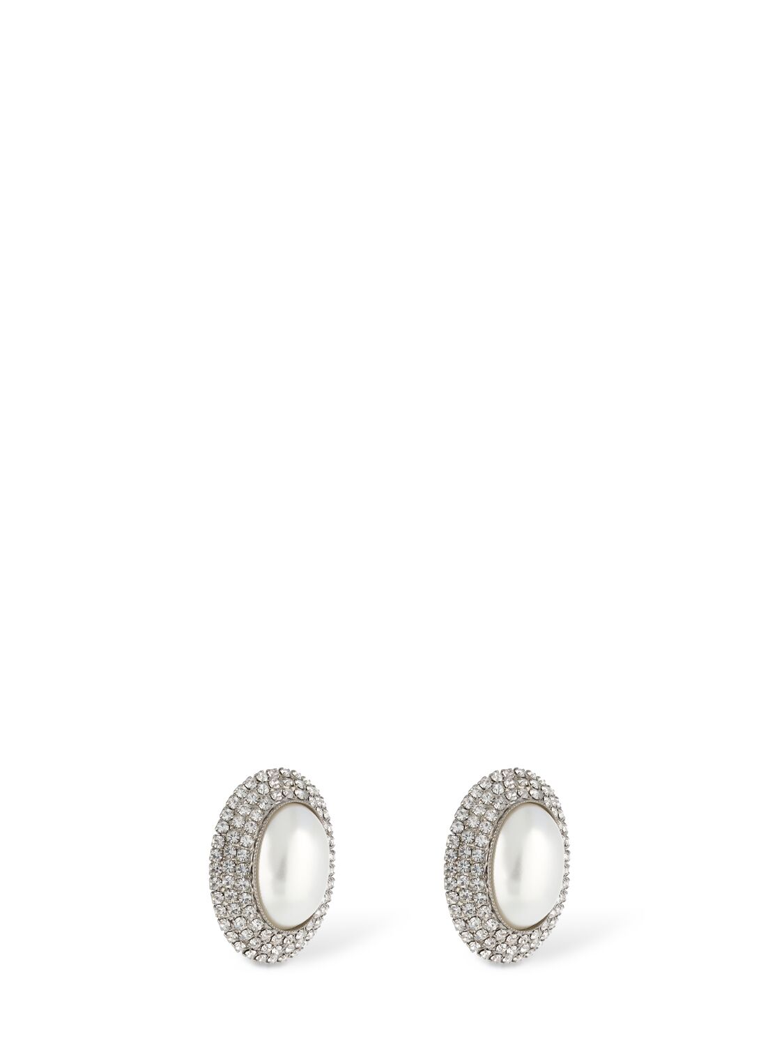 Shop Alessandra Rich Oval Crystal & Faux Pearl Earrings In Crystal,white