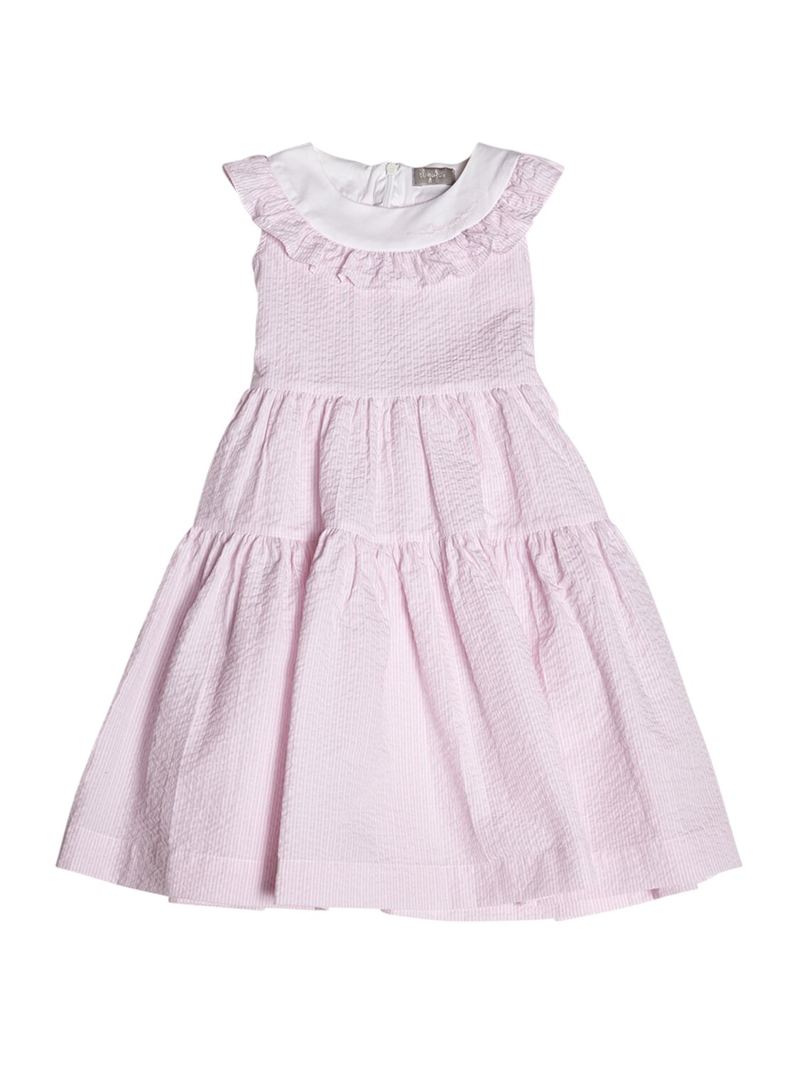 Il Gufo Kids' Cotton Blend Seersucker Dress In Pink,white