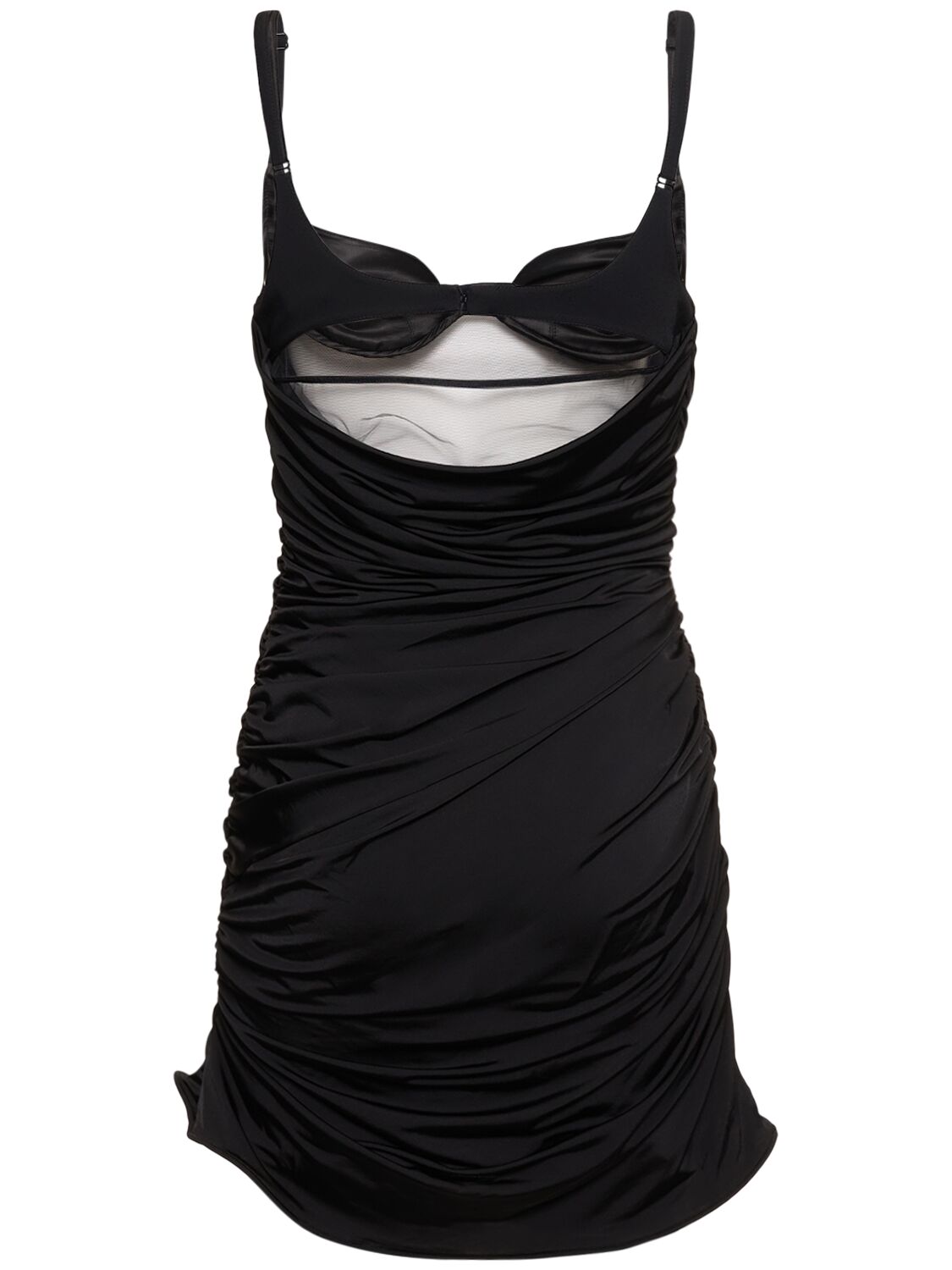 Shop Mugler Ruffled Tulle & Jersey Mini Dress In Black