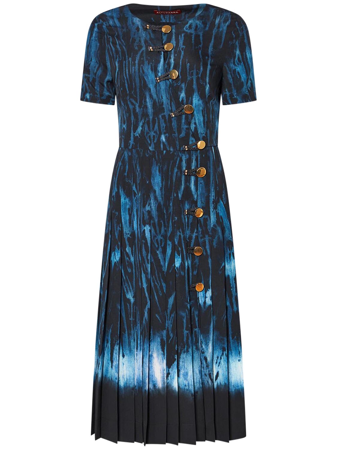 Shop Altuzarra Myrtle Printed Satin S/s Midi Dress In Blue