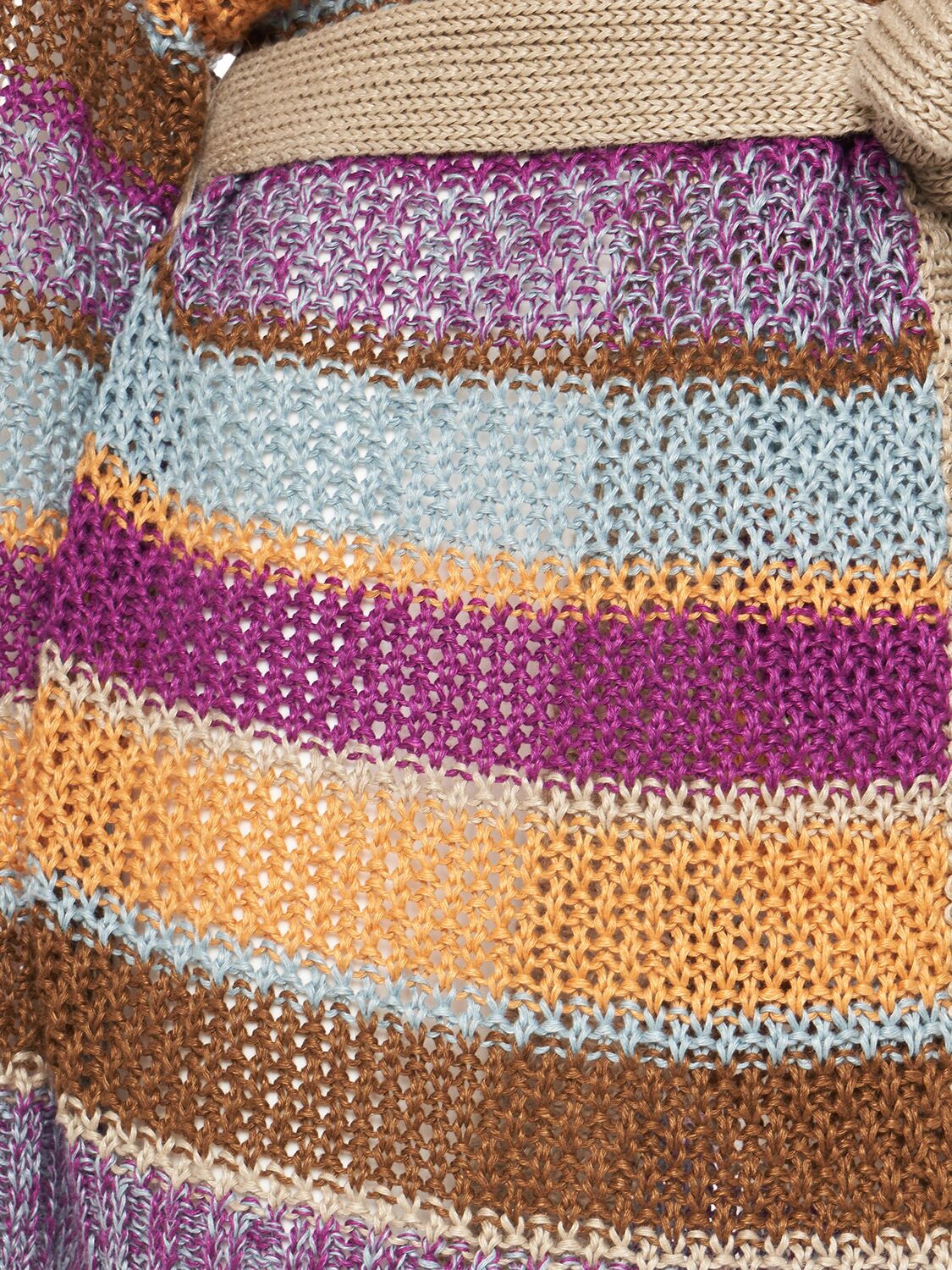 Shop Weekend Max Mara Kabala Belted Stripe Linen Knit Cardigan In Multicolor