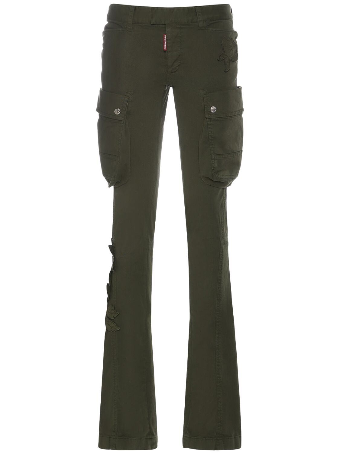Dsquared2 Embroidered Cotton Cargo Straight Trousers In Military Green