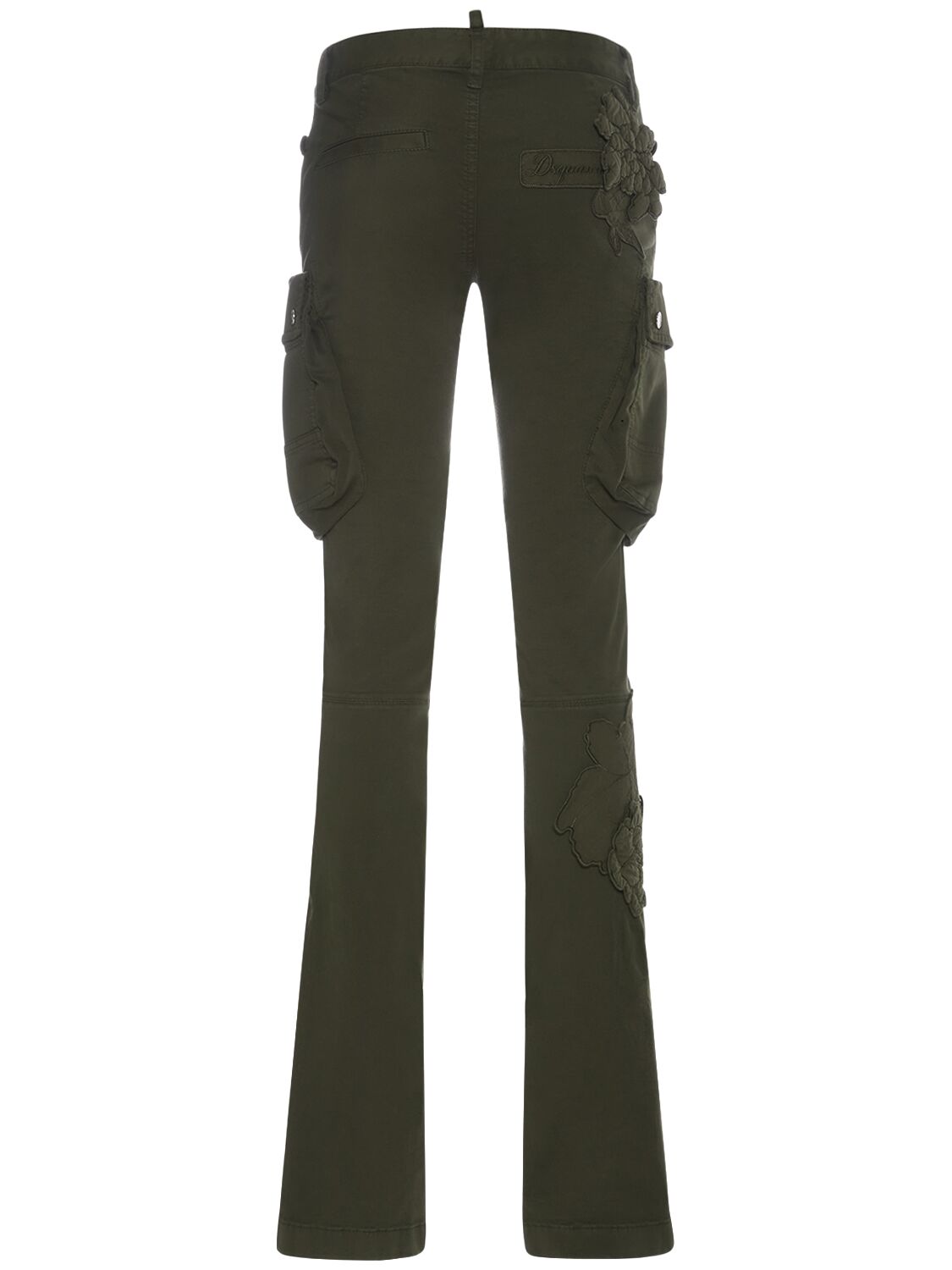 Shop Dsquared2 Embroidered Cotton Cargo Straight Pants In Military Green