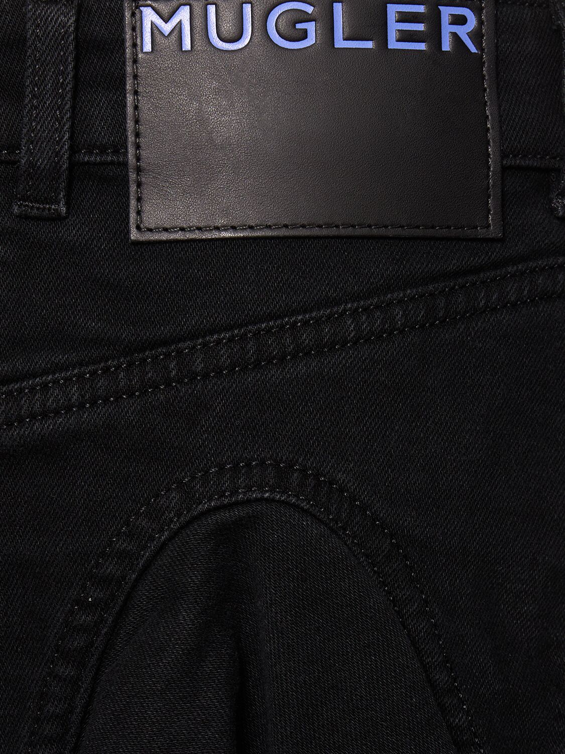 Shop Mugler Ruffled Cotton Denim Mini Skirt In Black