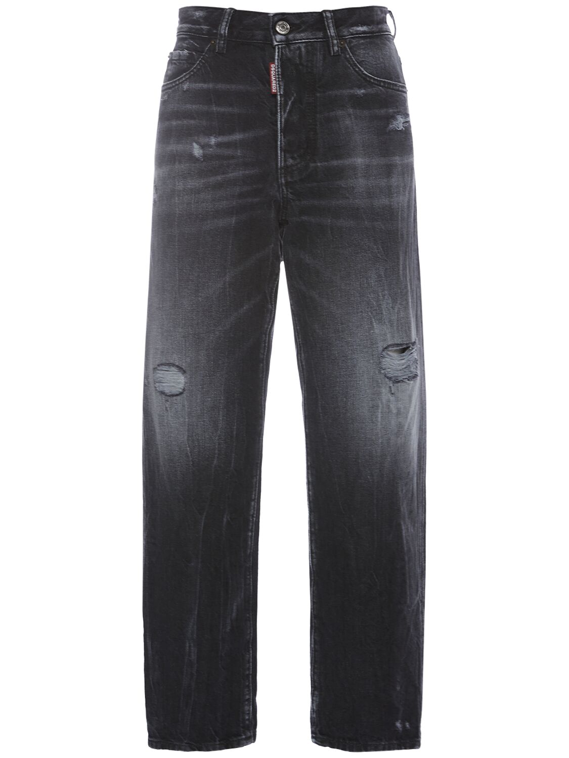 Dsquared2 Boston Distressed High Rise Crop Jeans In Black
