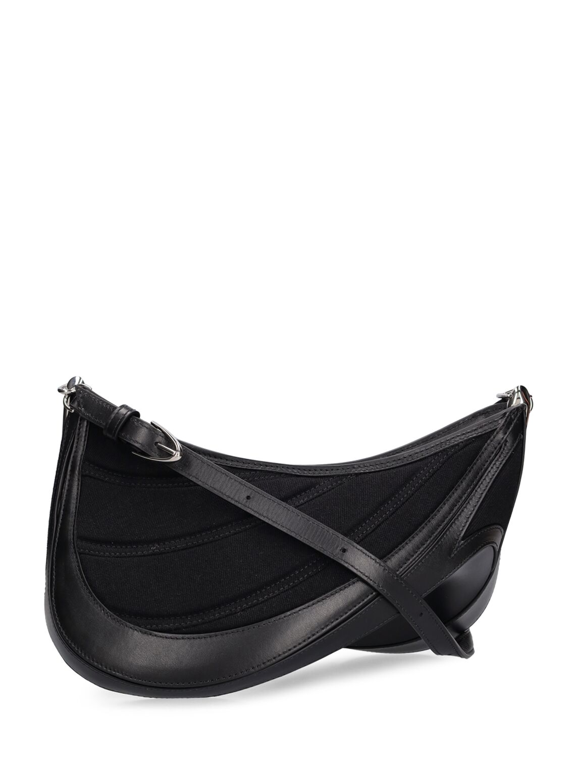 Shop Mugler Medium Spiral Curve Leather Shoulder Bag In Black