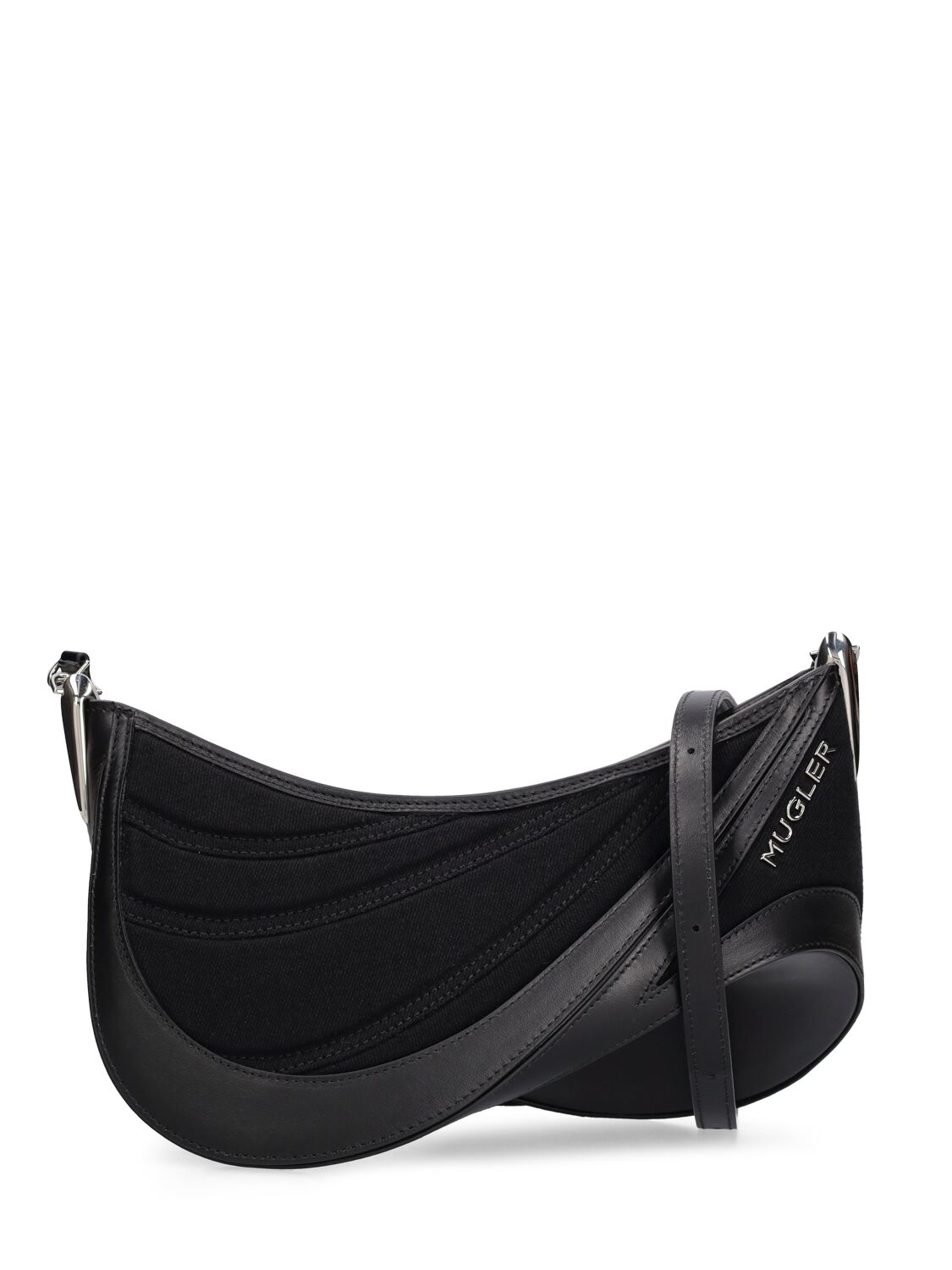 Mugler Medium Spiral Curve Leather Shoulder Bag In Black