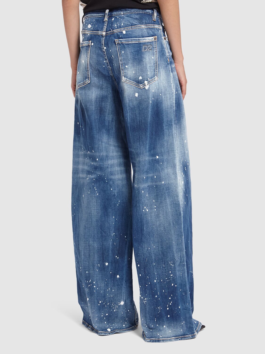 Shop Dsquared2 Traveller Painted Wide Jeans In Blue