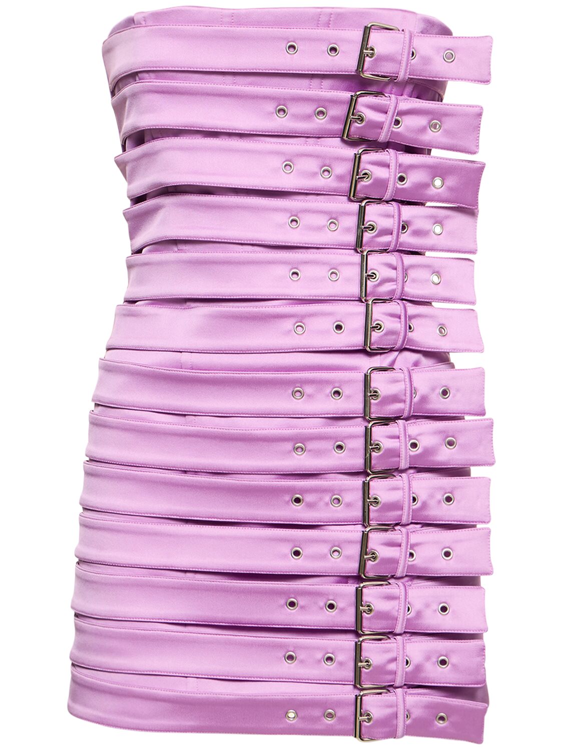 Giuseppe Di Morabito Satin Strapless Dress W/buckle Straps In Lilac Pink