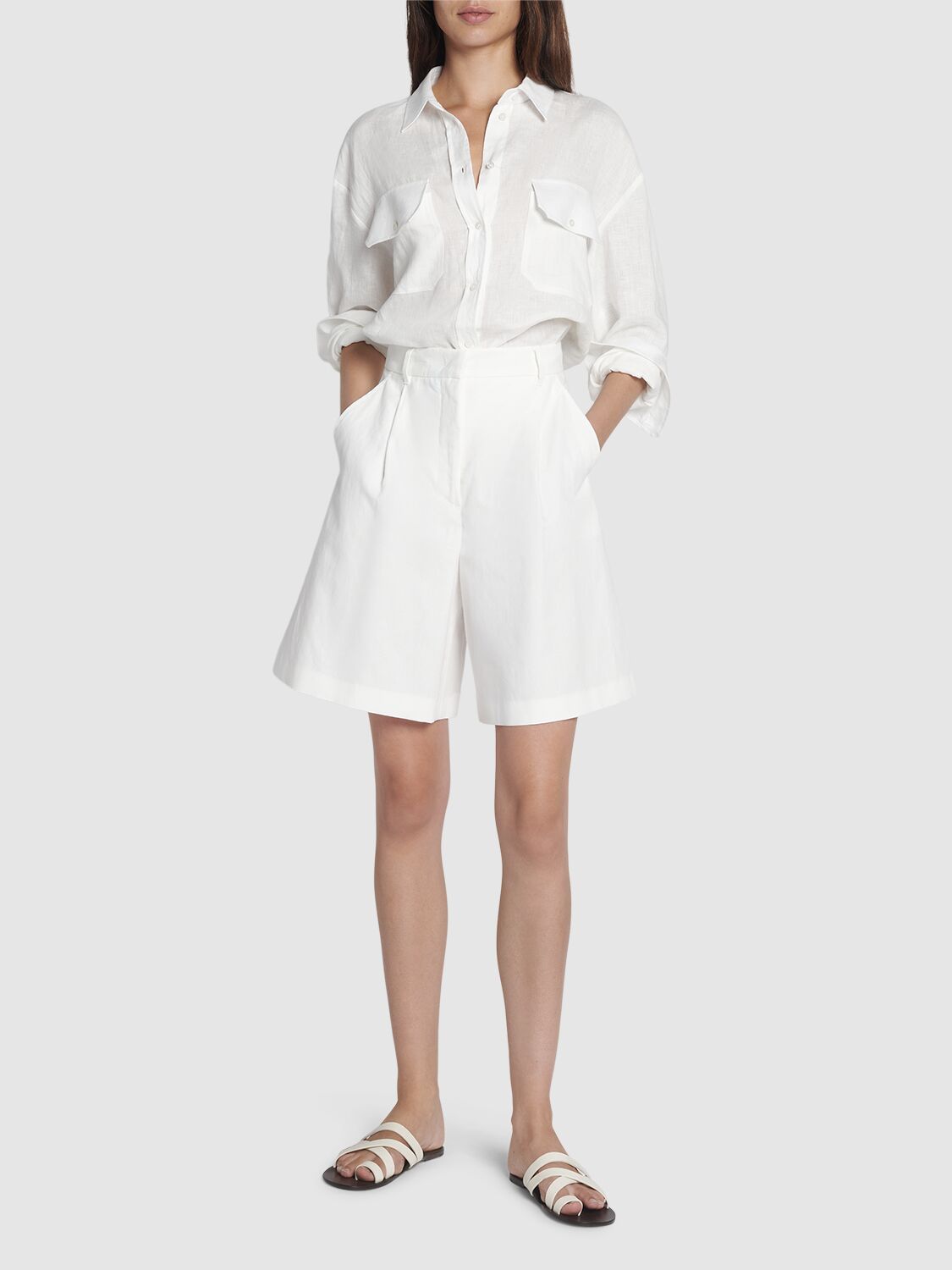 WEEKEND MAX MARA ECUBA COTTON & LINEN CANVAS SHORTS 