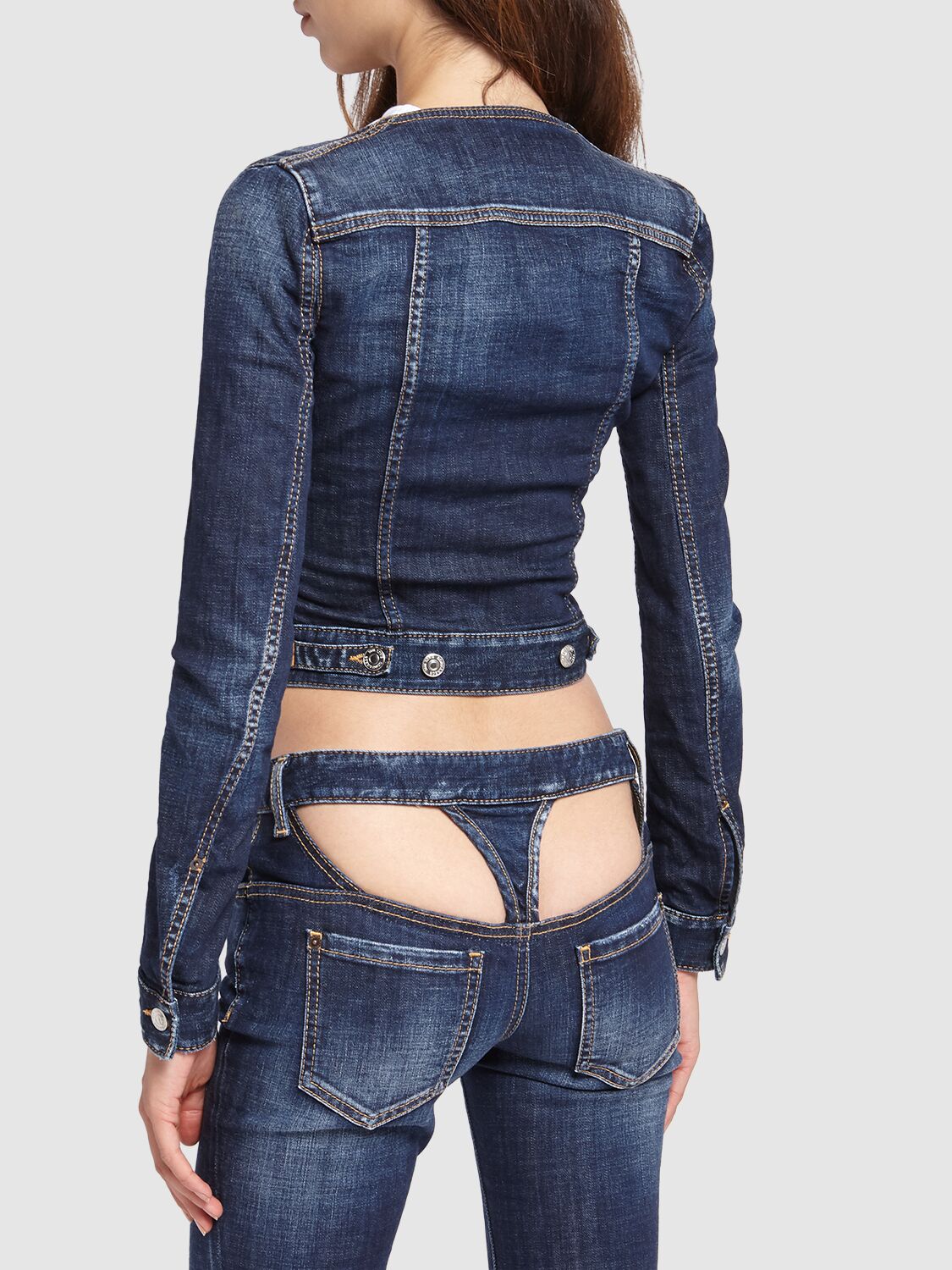 Shop Dsquared2 Denim Cropped Corset Jacket In Dark Blue