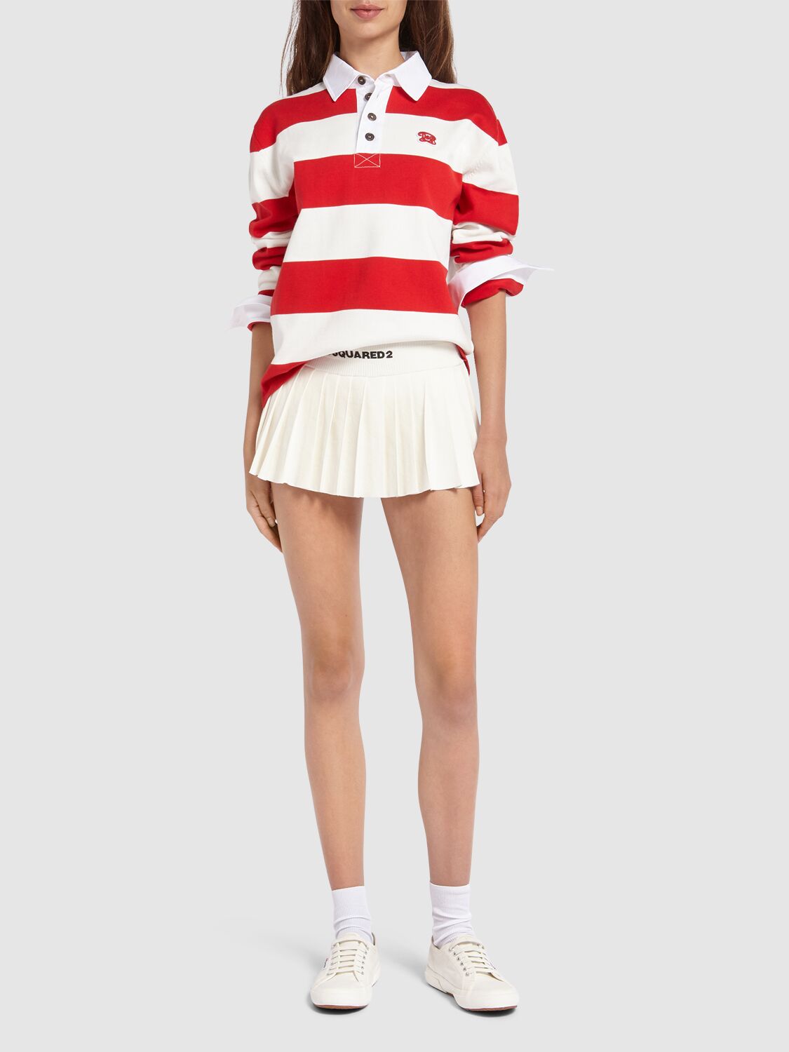 Shop Dsquared2 Viscose Knit Logo Pleated Mini Skirt In White