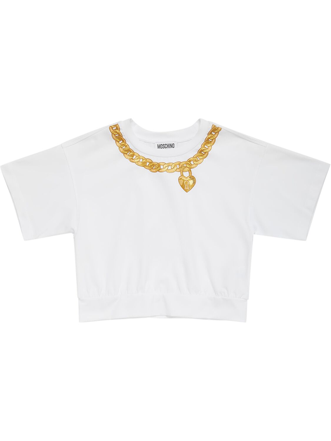 Moschino Kids' Cotton Jersey Cropped T-shirt In White