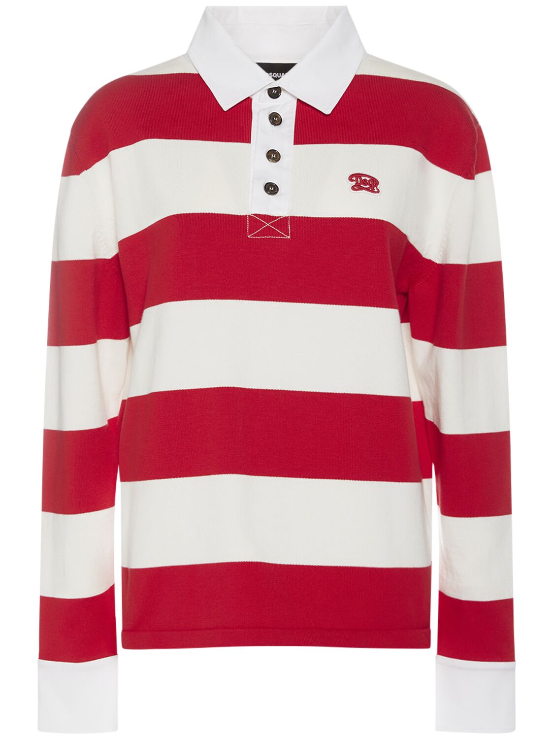 Dsquared2 Striped Cotton Knit Polo In White,red