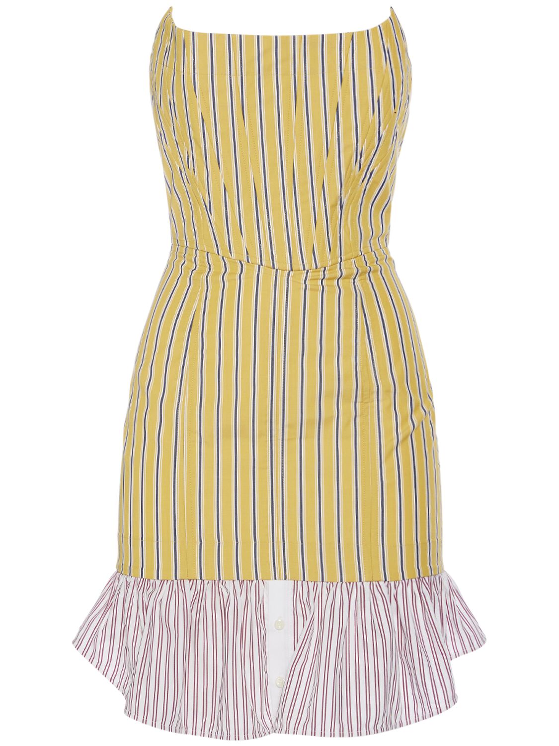 Image of Striped Cotton Strapless Mini Dress