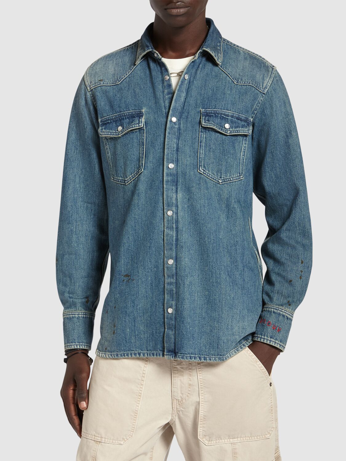 Shop Golden Goose Journey Regular Washed Cotton Shirt In Blue