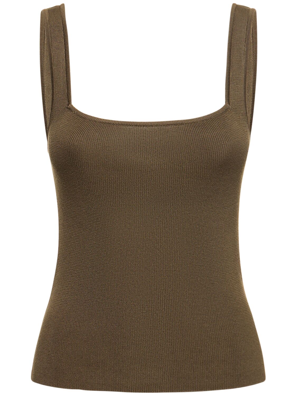 Image of Square Neck Knit Tencel Tank Top
